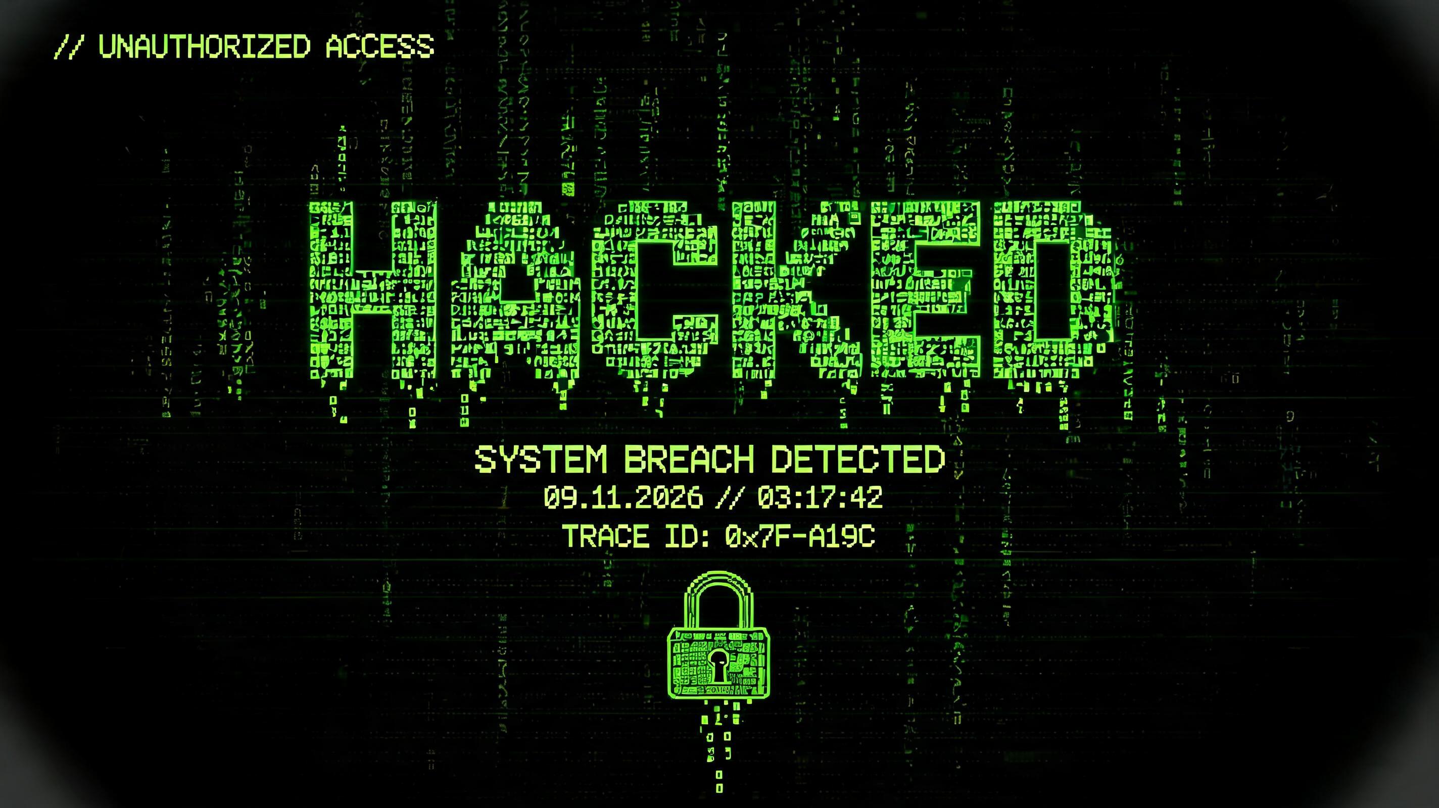 HACKED
SYSTEM BREACH DETECTED
// UNAUTHORIZED ACCESS
09.11.2026 // 03:17:42
TRACE ID: 0x7F-A19C