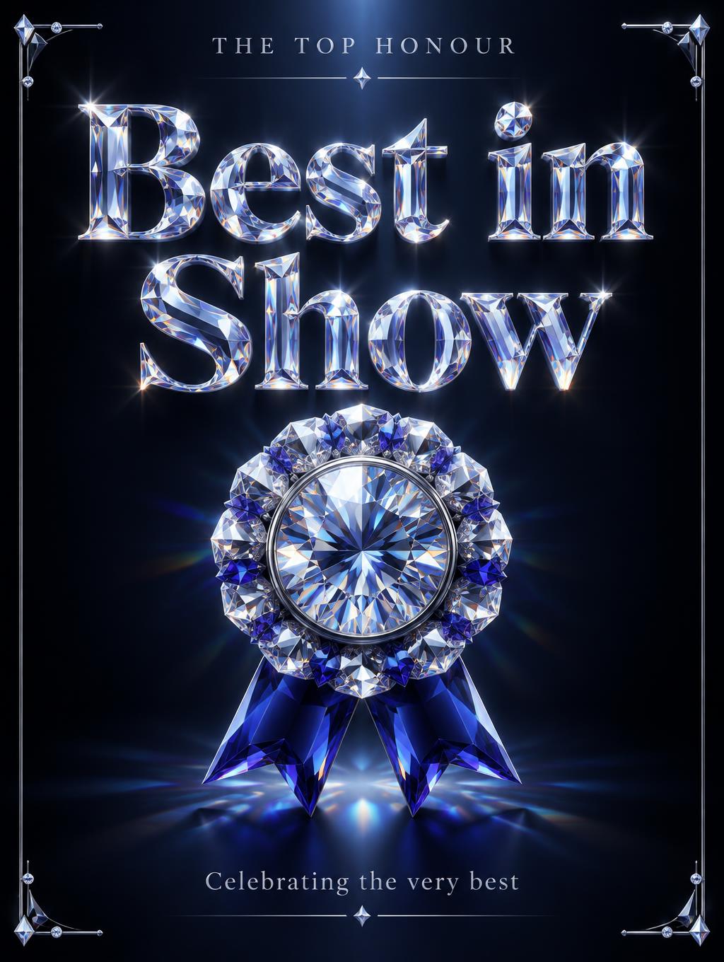 "Best in Show
THE TOP HONOUR
Celebrating the very best" — Glass Crystal | AI Text Effect Generator