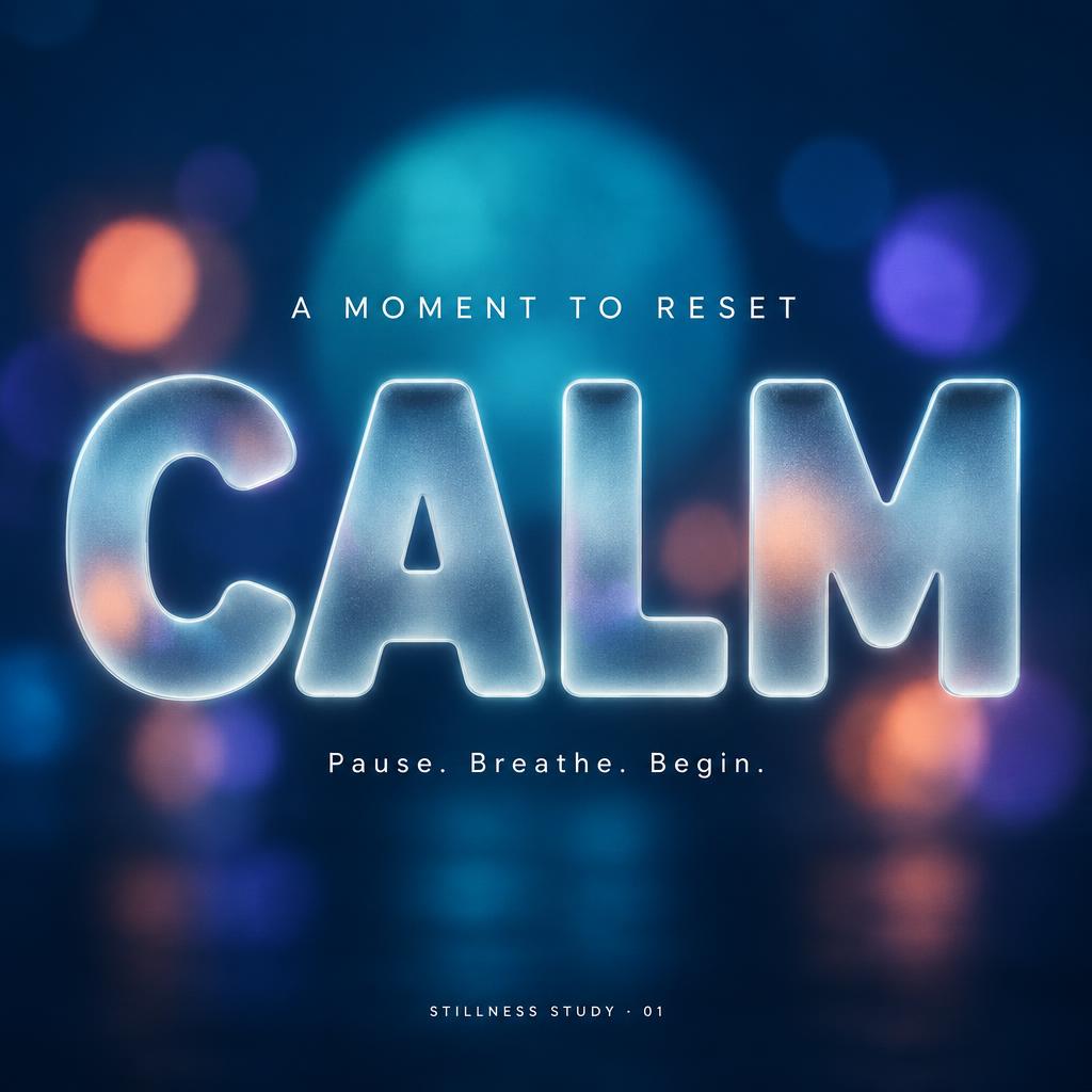 "CALM
A MOMENT TO RESET
Pause. Breathe. Begin.
STILLNESS STUDY · 01" — Glass Morphism | AI Text Effect Generator