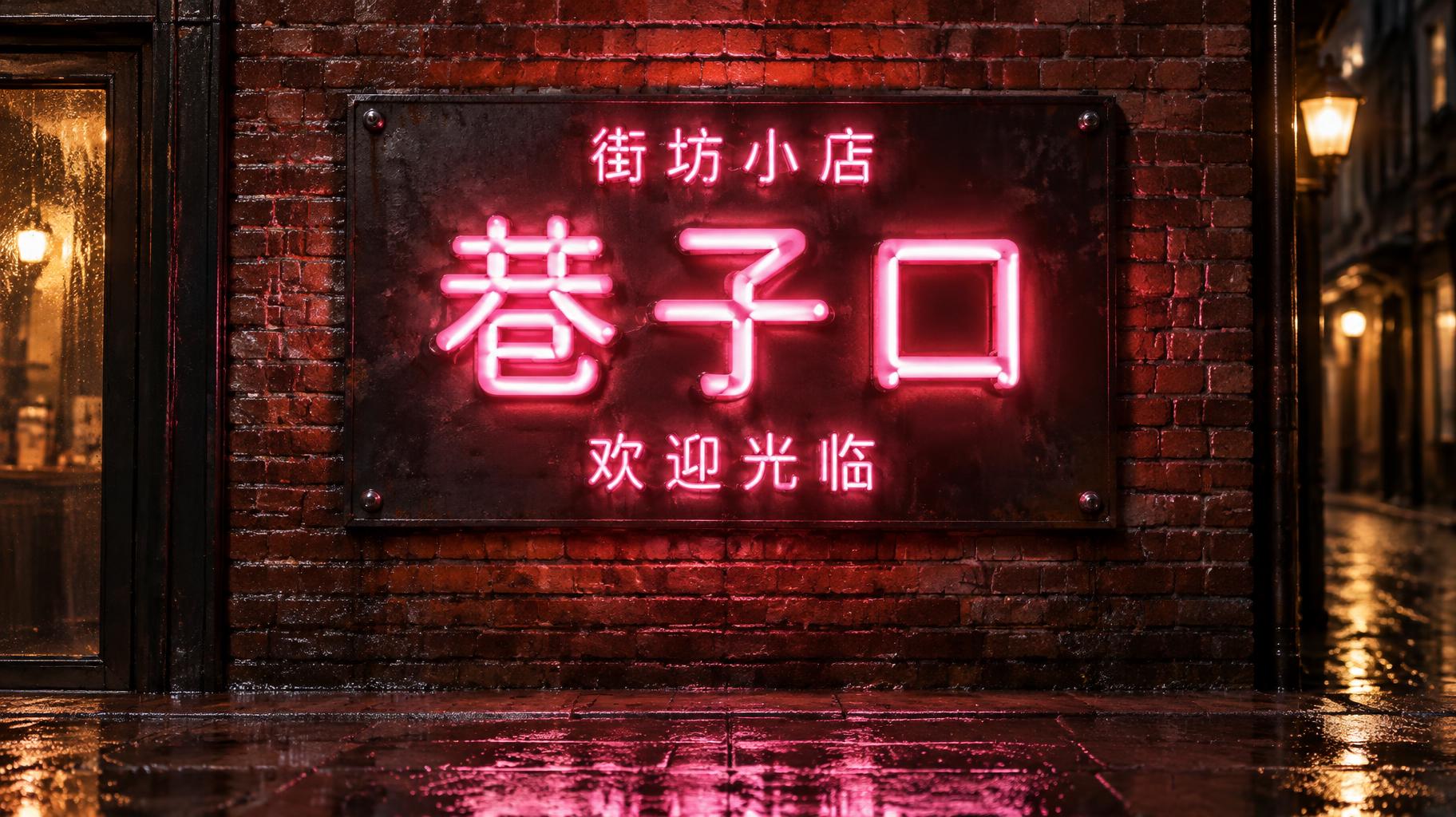 "巷子口
街坊小店
欢迎光临" — Neon Sign | AI Text Effect Generator