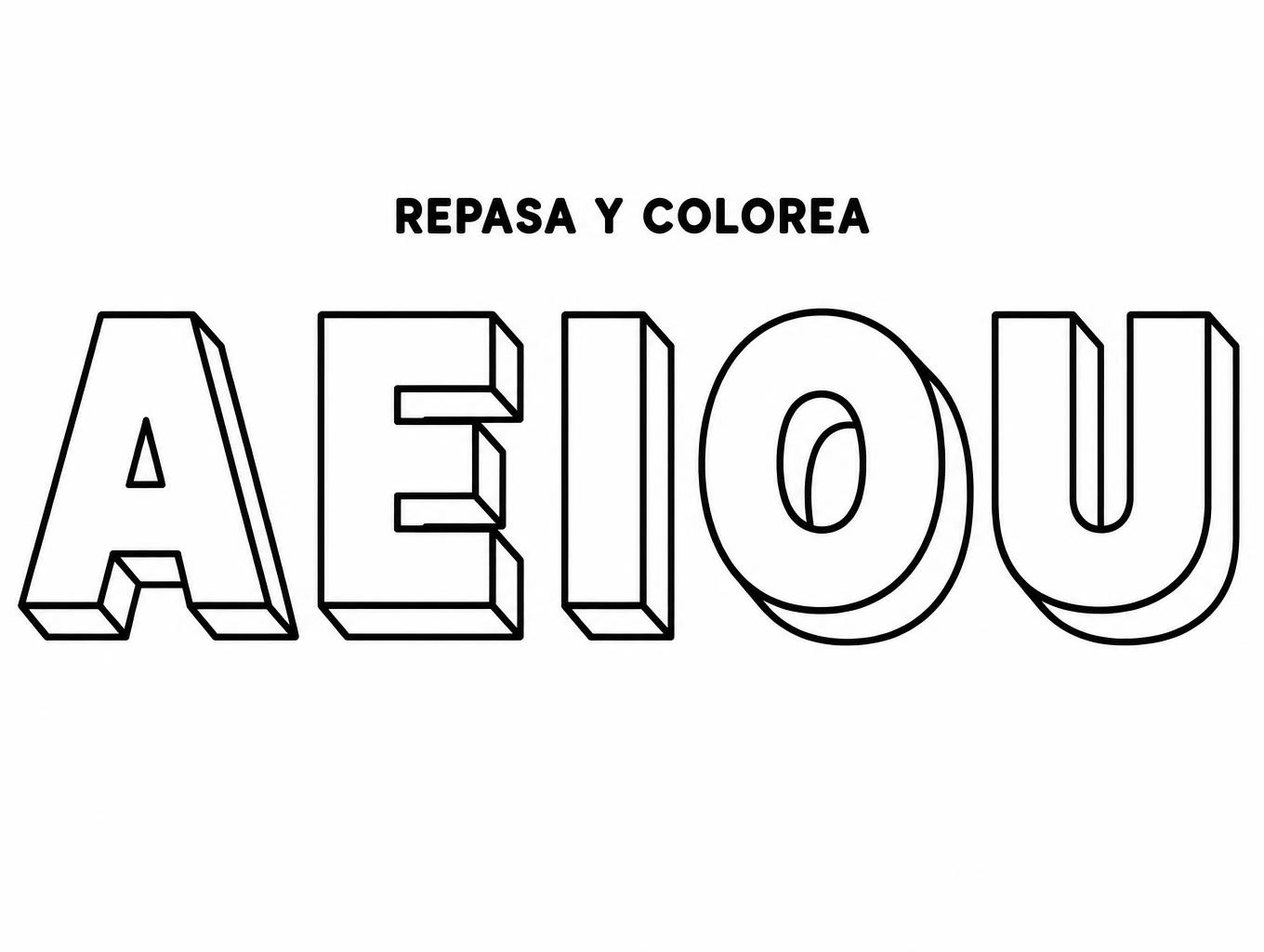"A E I O U
REPASA Y COLOREA" — 3d Bold | AI Text Effect Generator