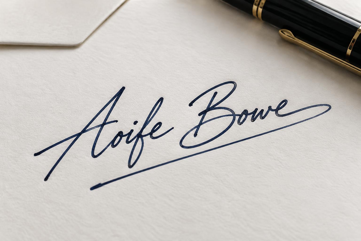"Aoife Bowe" — Cursive Signature text effect