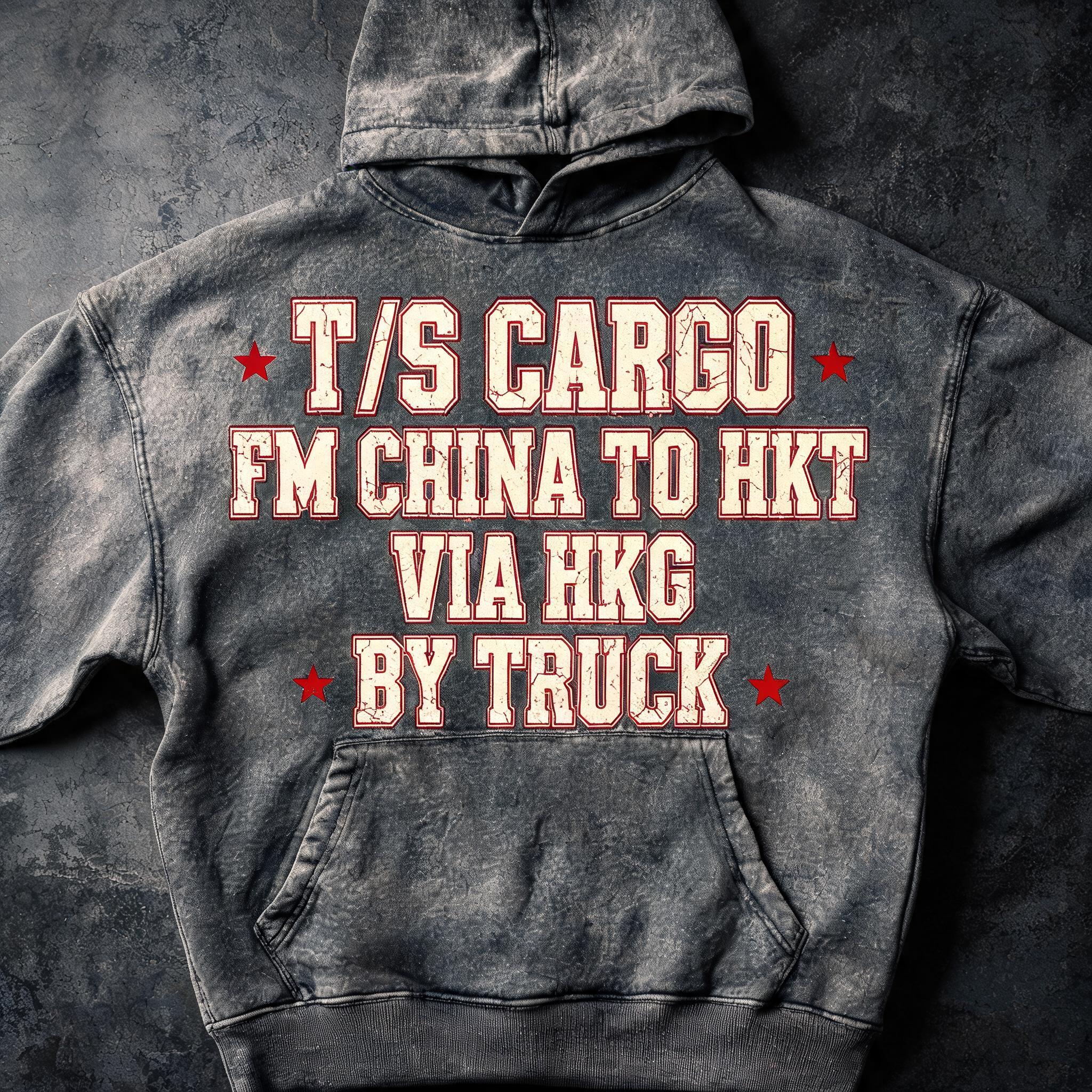 "T/S CARGO FM CHINA TO HKT VIA HKG BY TRUCK" — Vintage | AI Text Effect Generator