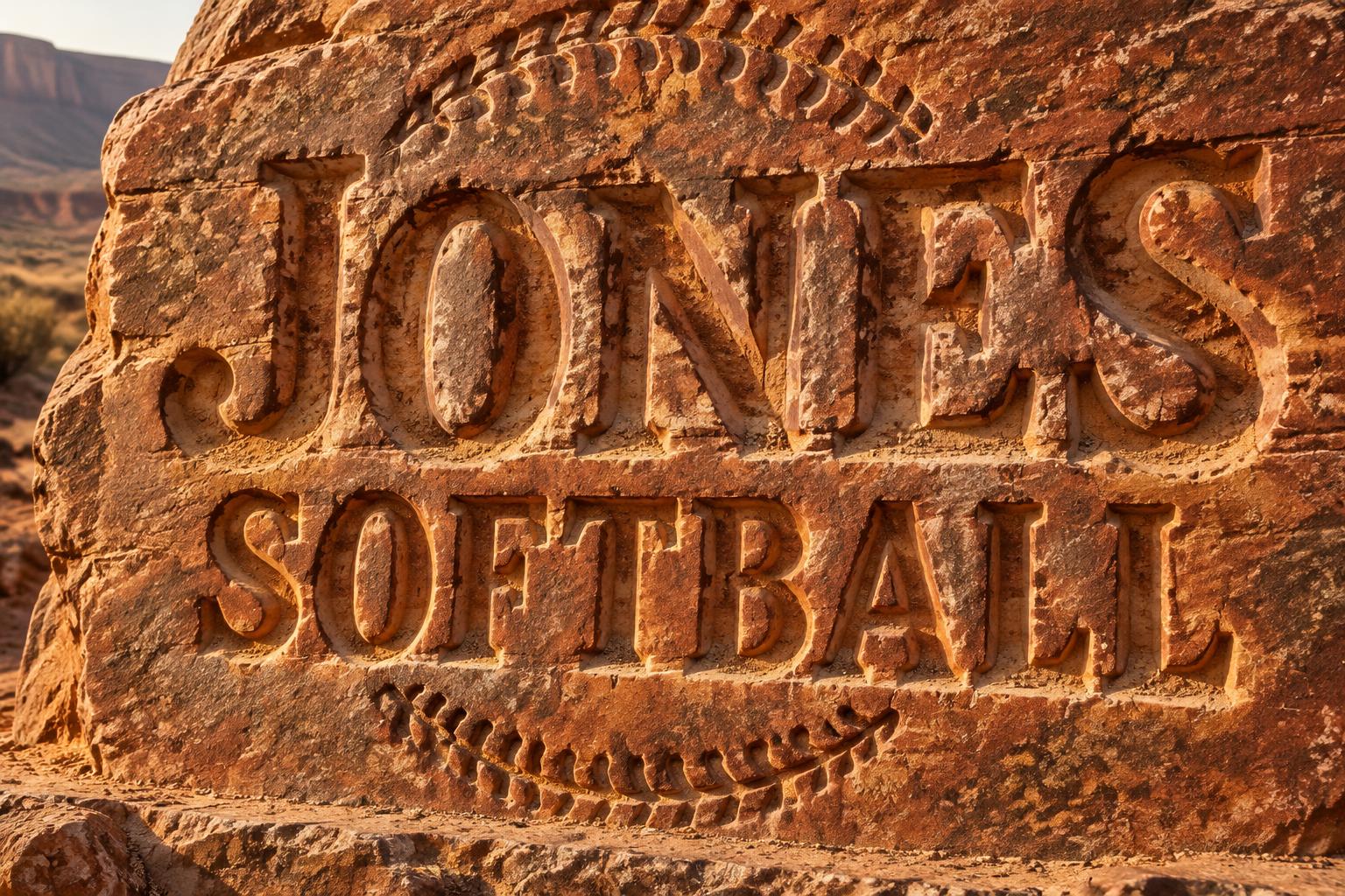 "JONES SOFTBALL" — Sand Stone text effect