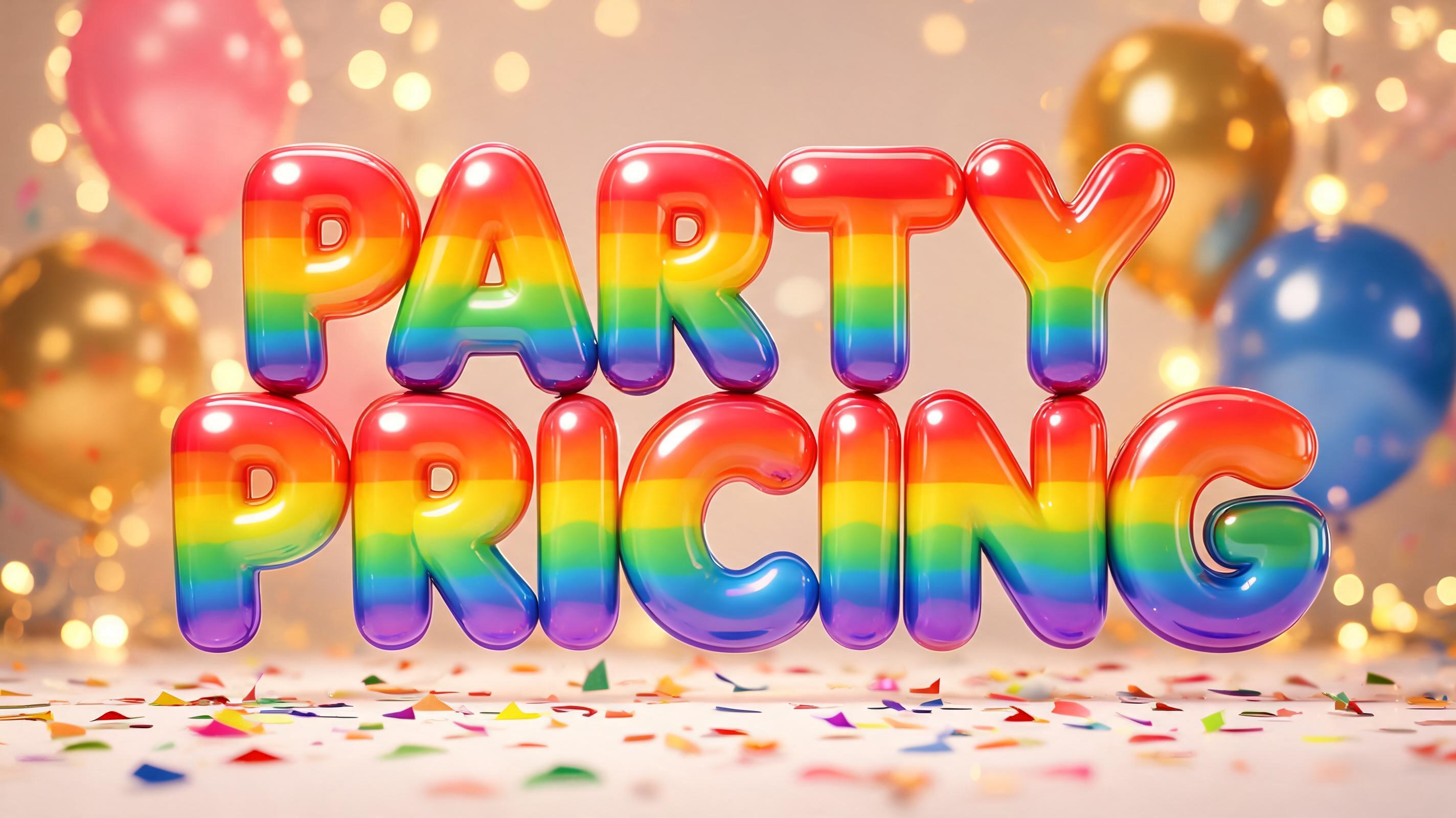 "PARTY PRICING" — Rainbow | AI Text Effect Generator