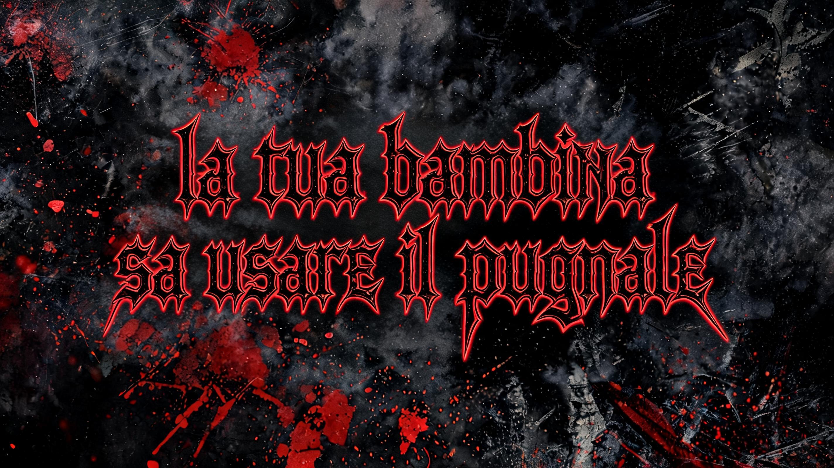 "la tua bambina sa usare il pugnale" — Gothic text effect