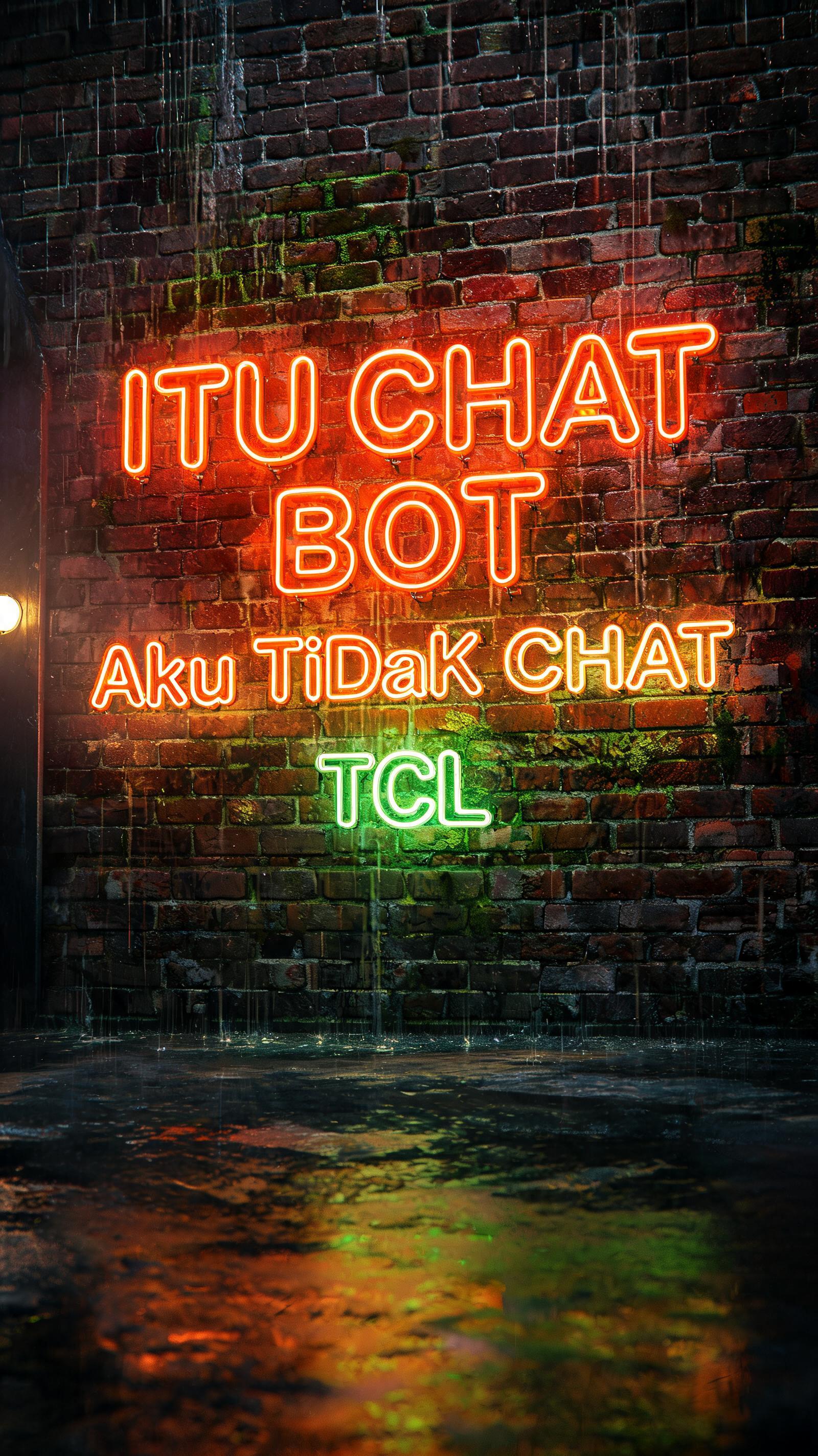 "ITU CHAT BOT
Aku TiDaK CHAT" — Cyberpunk Electric Neon text effect