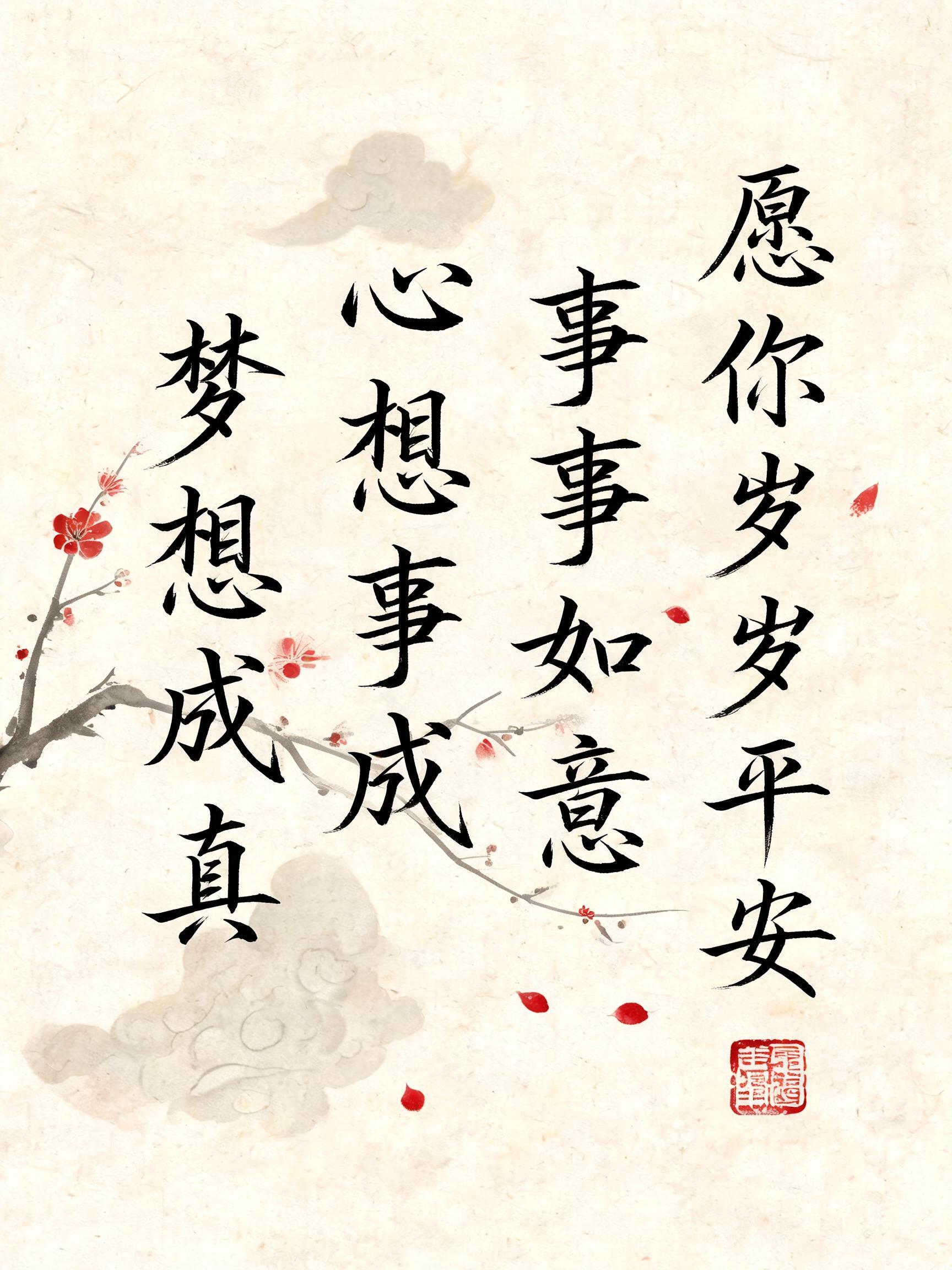 "愿你岁岁平安
事事如意
心想事成
梦想成真" — Brush Chinese Ink | AI Text Effect Generator