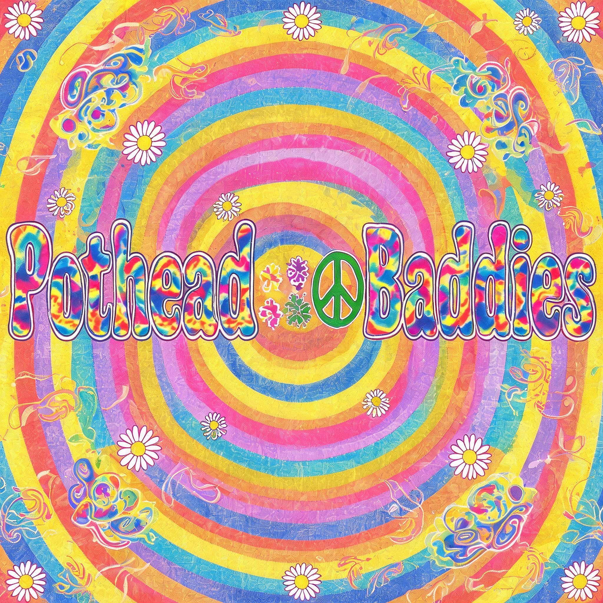 "Pothead ˚࿔ 𖠞 𖥸 ☮︎ 𖥸 𖠞 ༄˚ Baddies" — Psychedelic | AI Text Effect Generator