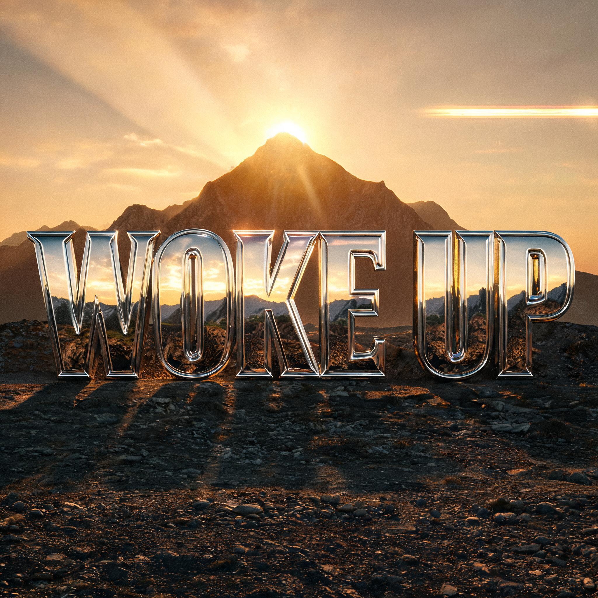 "WOKE UP" — Chrome Metal 3d | AI Text Effect Generator