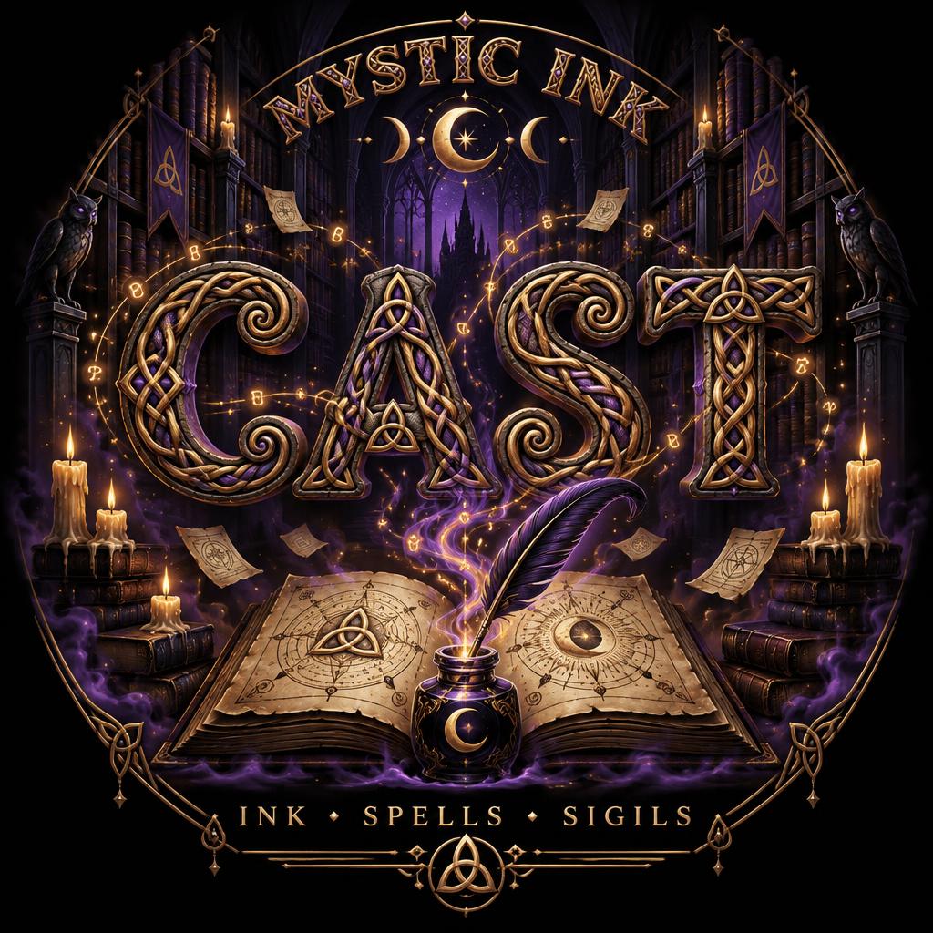 "CAST
MYSTIC INK
INK • SPELLS • SIGILS" — Magic Fantasy | AI Text Effect Generator