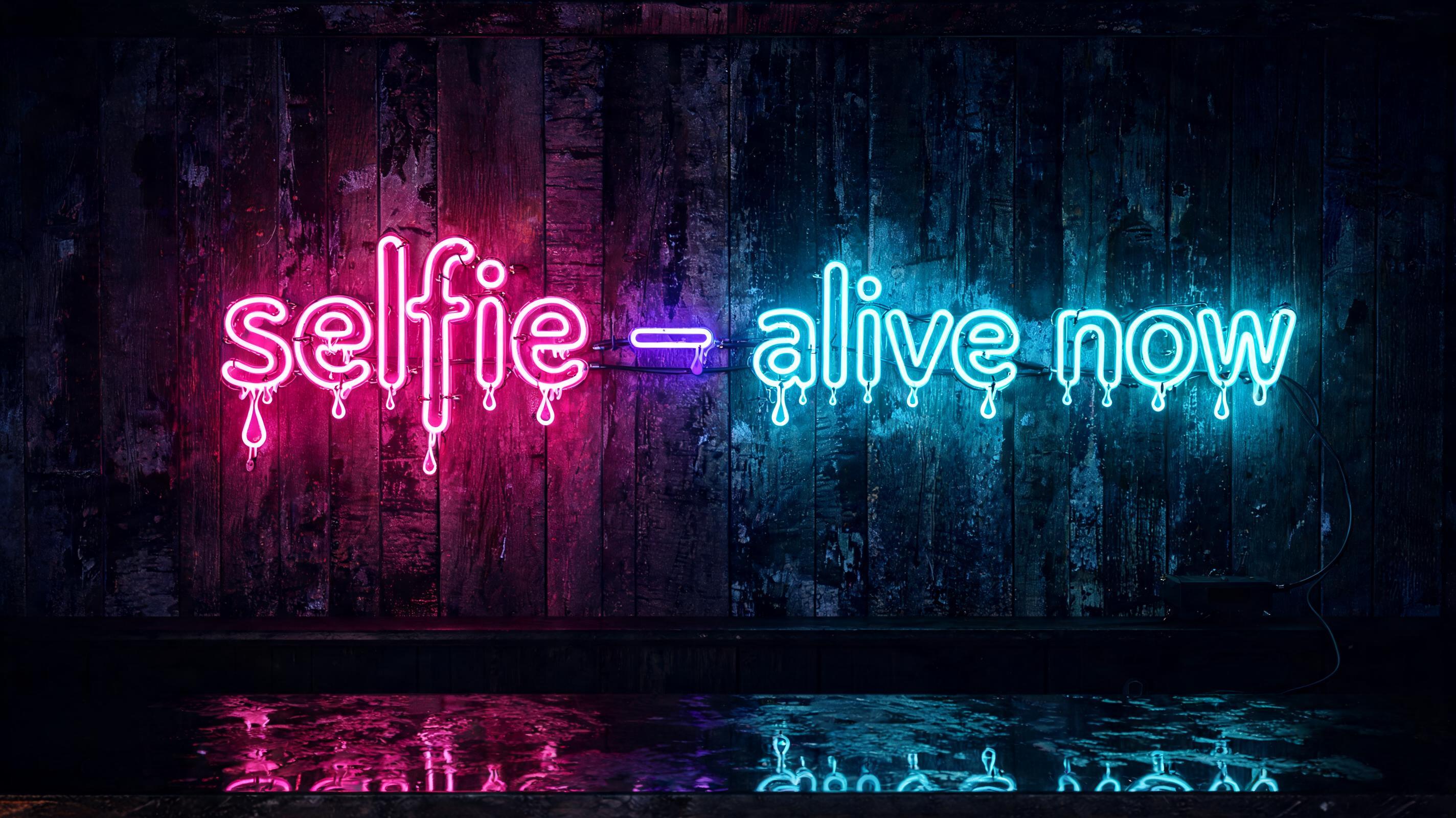 "selfie - alive now" — Neon Glow | AI Text Effect Generator