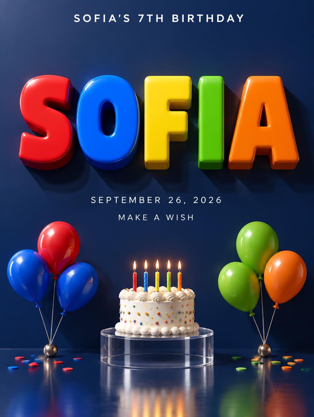 SOFIA
SOFIA’S 7TH BIRTHDAY
SEPTEMBER 26, 2026
MAKE A WISH