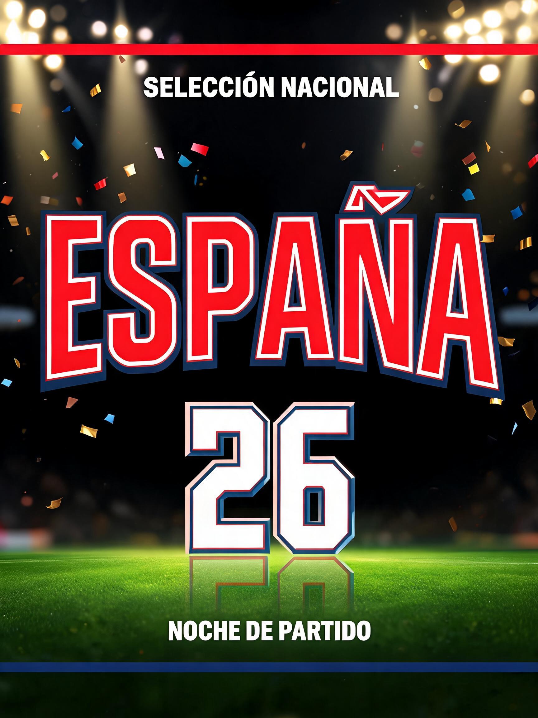 "ESPAÑA
SELECCIÓN NACIONAL
26
NOCHE DE PARTIDO" — Sports Football | AI Text Effect Generator