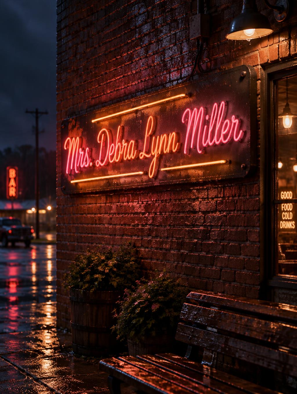 "Mrs. Debra Lynn Miller" — Neon Sign | AI Text Effect Generator