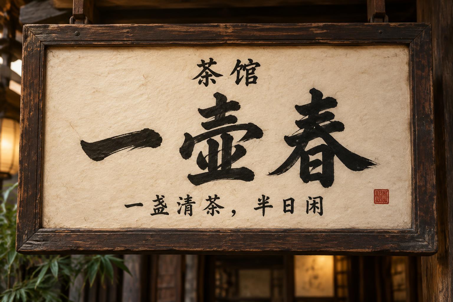 "一壶春
茶馆
一盏清茶，半日闲" — Brush Chinese Ink | AI Text Effect Generator