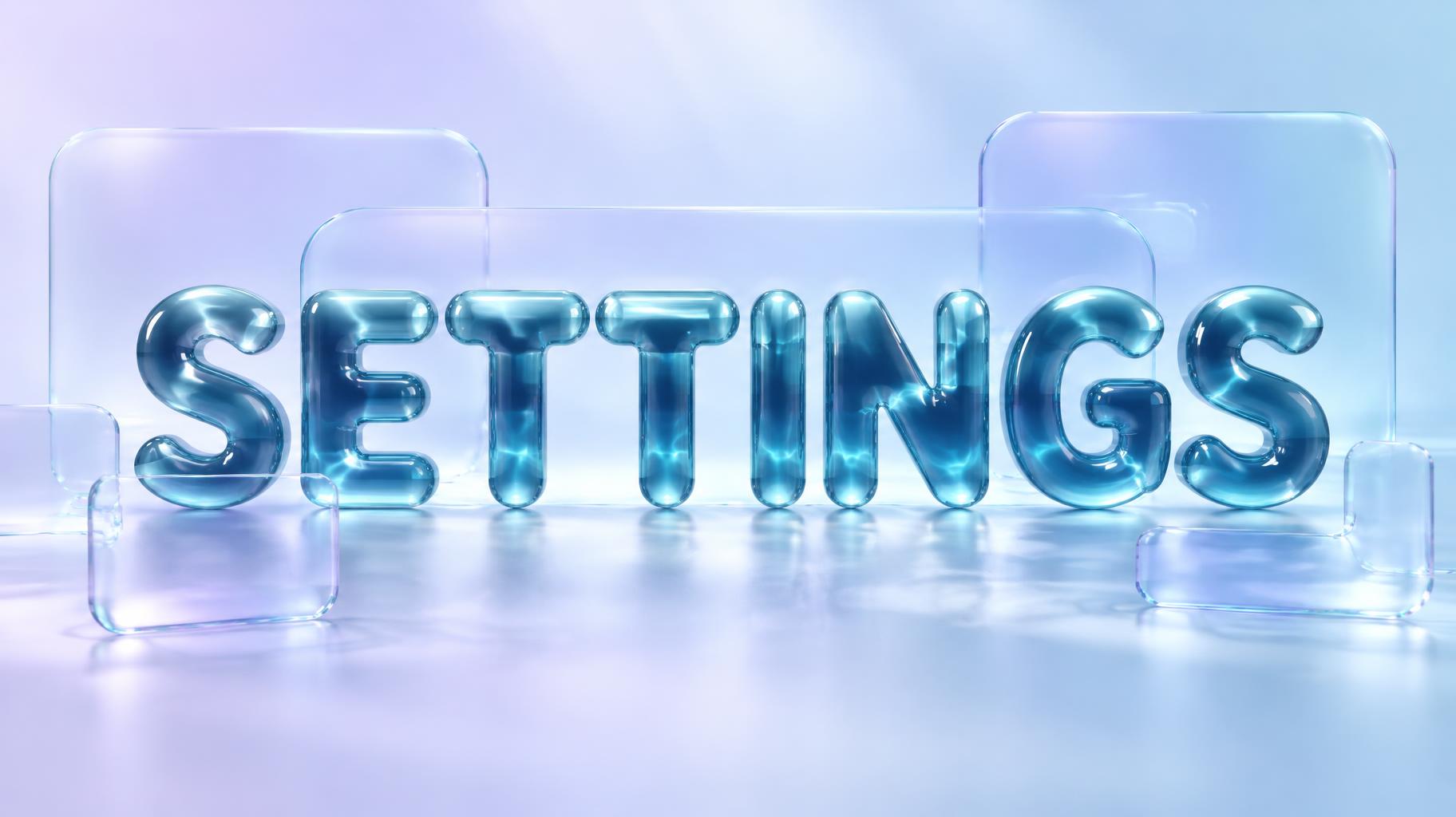 "SETTINGS" — Glass Liquid | AI Text Effect Generator