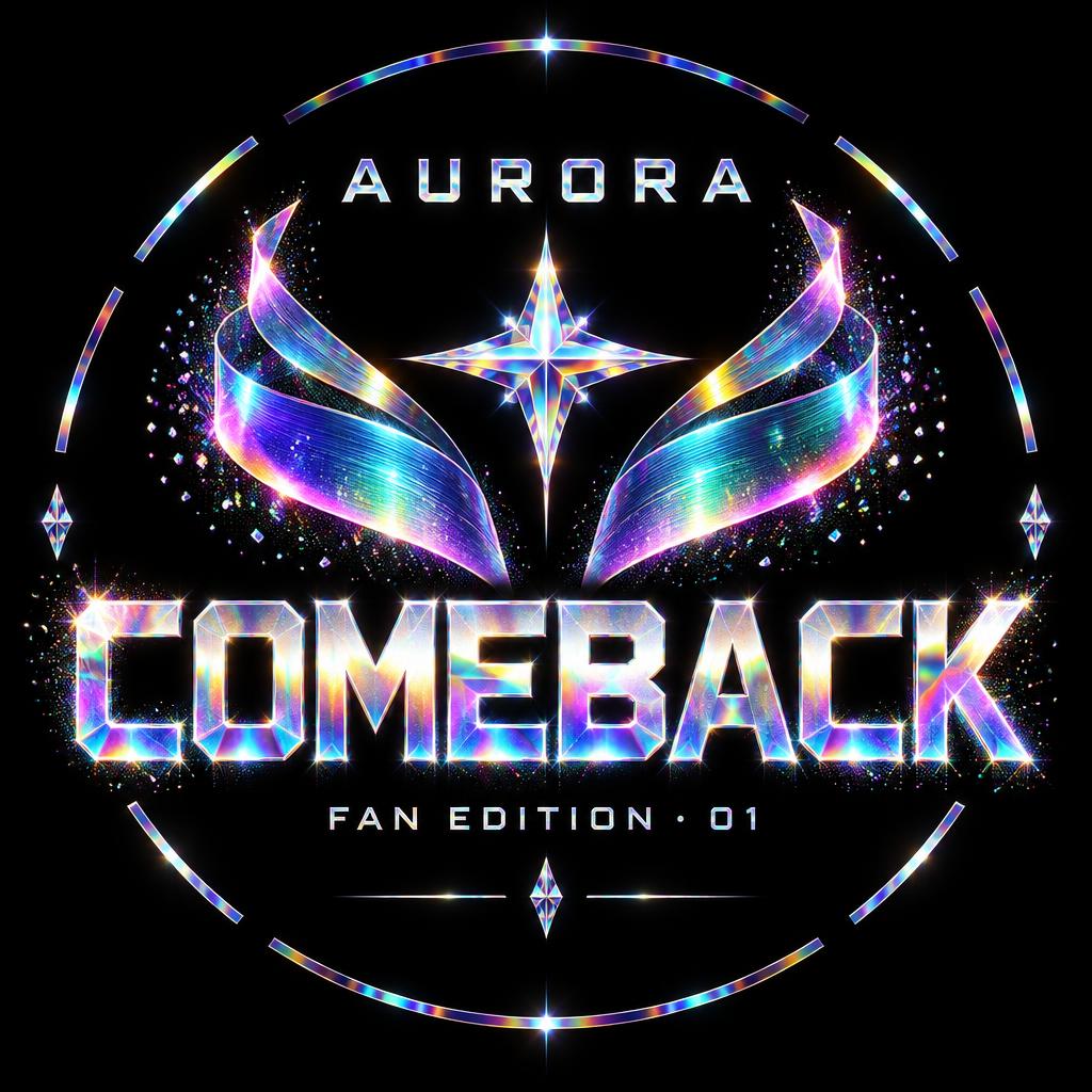 "COMEBACK
AURORA
FAN EDITION · 01" — Holographic | AI Text Effect Generator