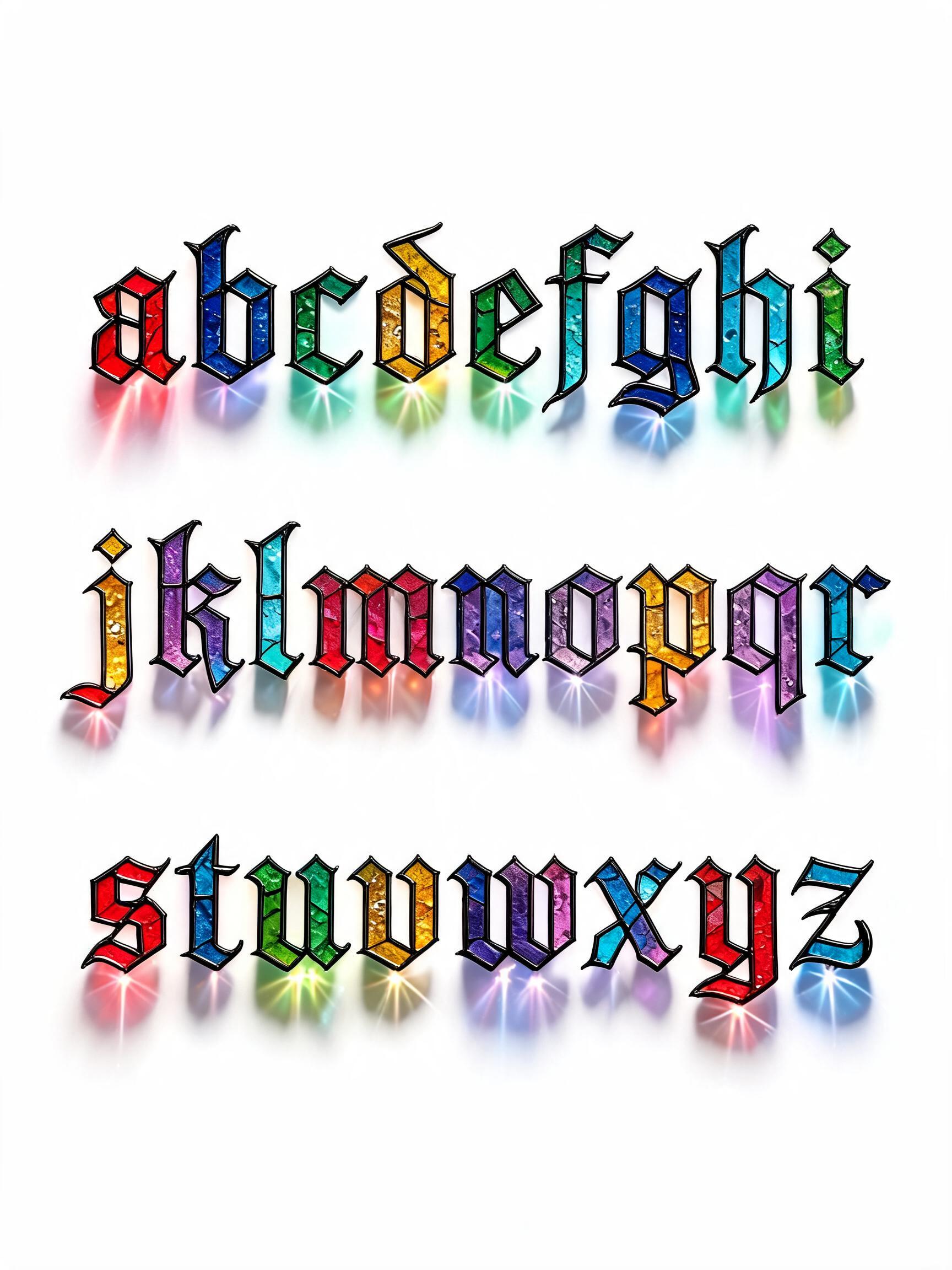 "a b c d e f g h i j k l m n o p q r s t u v w x y z" — Glass Color text effect