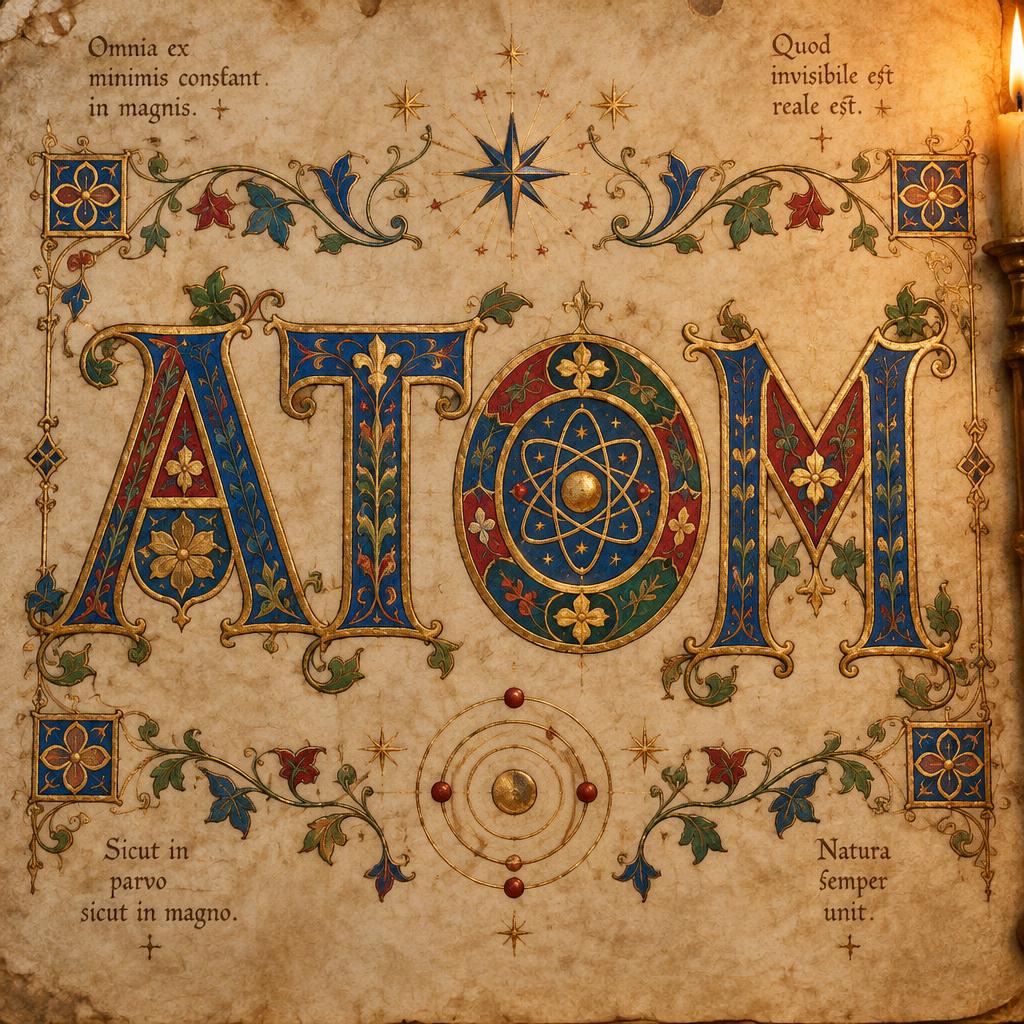 "atom" — Medieval | AI Text Effect Generator