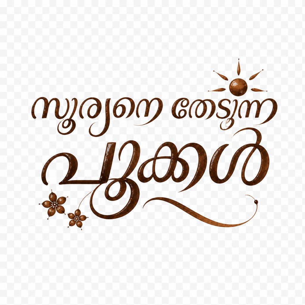 "സൂര്യനെ തേടുന്ന
പൂക്കൾ" — Handwritten Script text effect