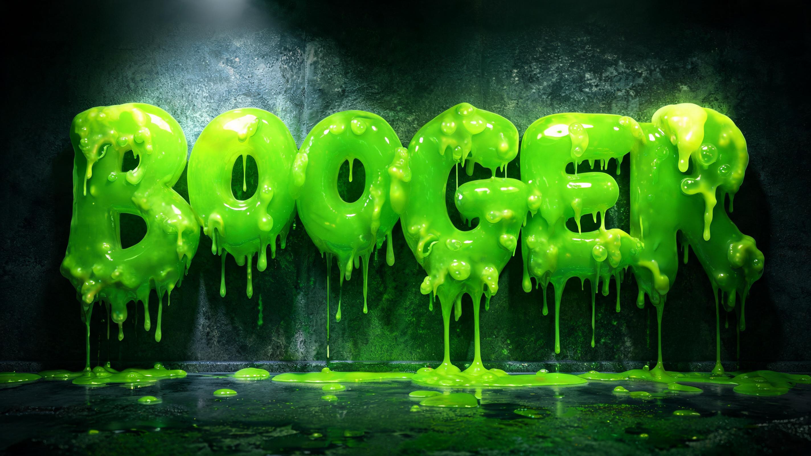 "USE GREEN OOZE LETTERING THAT READS "BOOGER" WITH ANUMATED DRIPPING" — Drip Font | AI Text Effect Generator