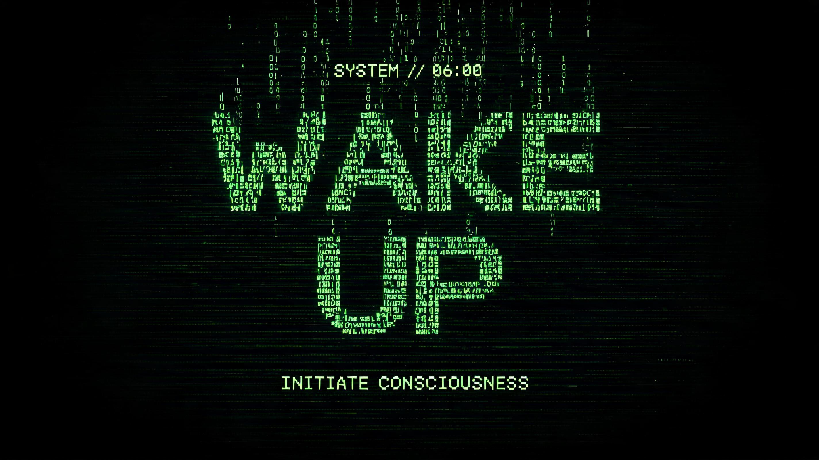 "WAKE UP
SYSTEM // 06:00
INITIATE CONSCIOUSNESS" — Cyberpunk Data Stream | AI Text Effect Generator
