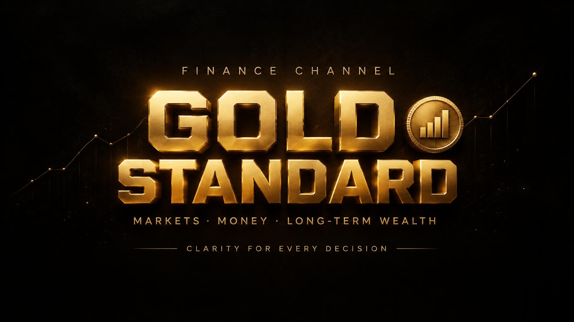 "GOLD
STANDARD
FINANCE CHANNEL
MARKETS · MONEY · LONG-TERM WEALTH
CLARITY FOR EVERY DECISION" — 3d Bold Gold | AI Text Effect Generator