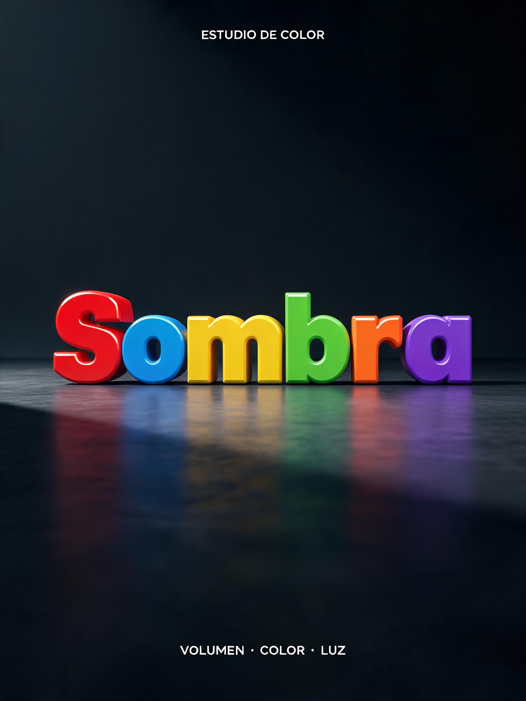 "Sombra
ESTUDIO DE COLOR
VOLUMEN · COLOR · LUZ" — 3d Bold | AI Text Effect Generator