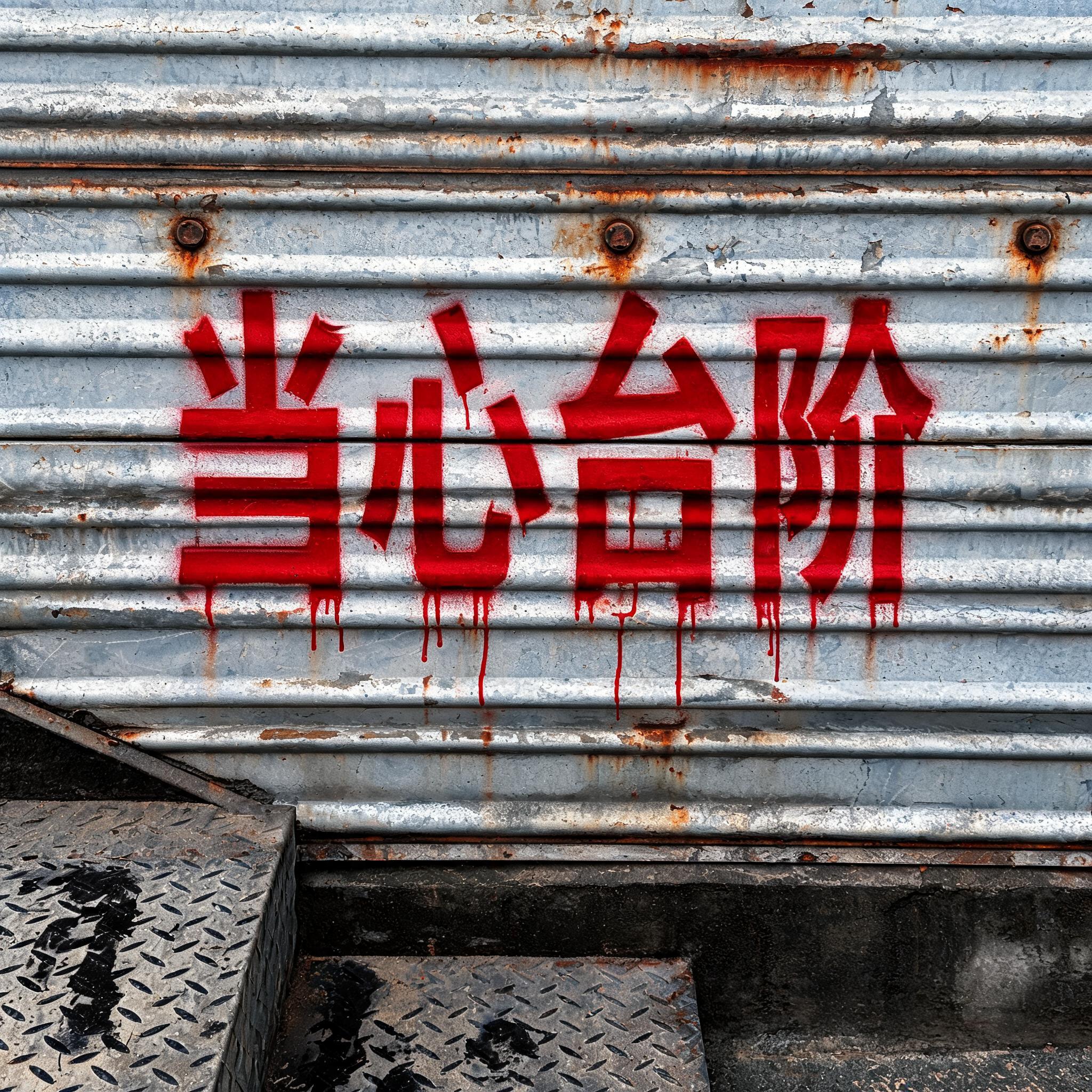 "当心台阶" — Stencil text effect