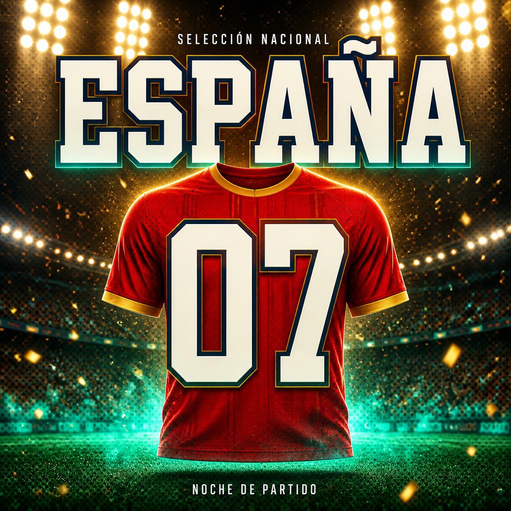 "ESPAÑA
07
SELECCIÓN NACIONAL
NOCHE DE PARTIDO" — Sports Football | AI Text Effect Generator