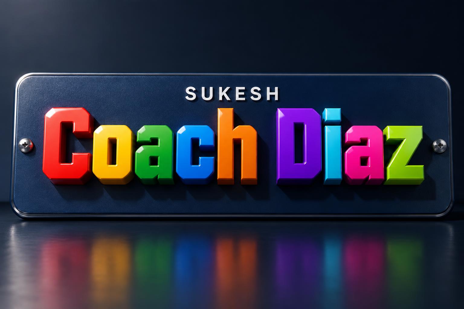 "Coach Diaz
SUKESH" — 3d Bold | AI Text Effect Generator