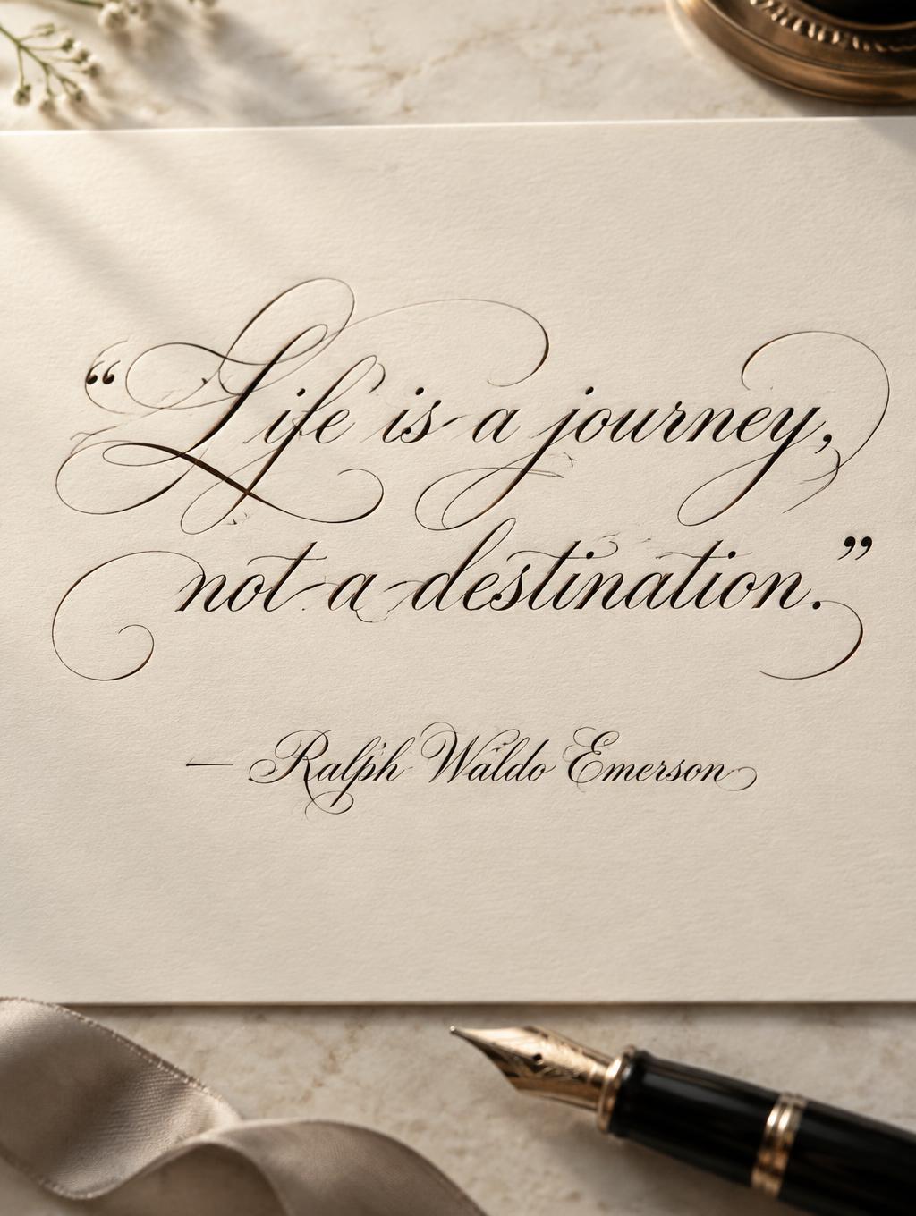 ""Life is a journey, not a destination."
— Ralph Waldo Emerson" — Cursive text effect