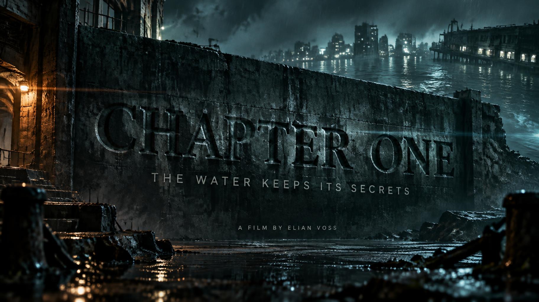 "CHAPTER ONE
THE WATER KEEPS ITS SECRETS
A FILM BY ELIAN VOSS" — Cinematic Netflix | AI Text Effect Generator