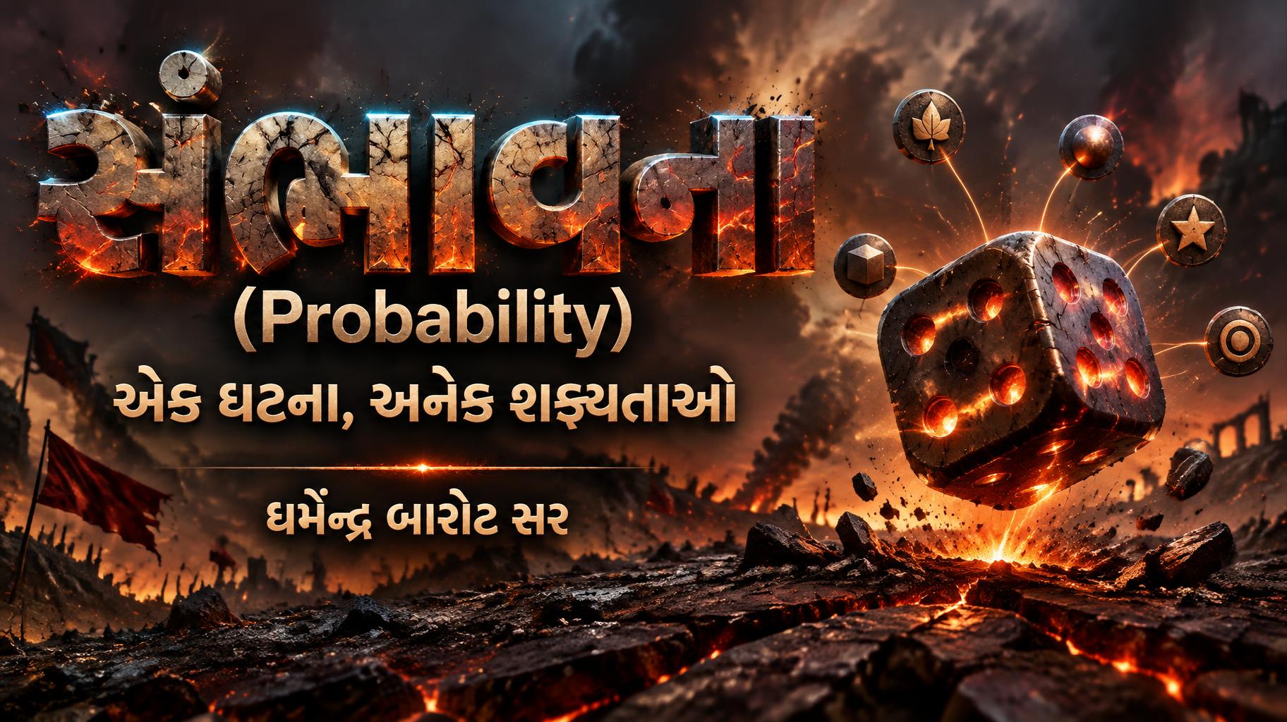 "સંભાવના
(Probability)
એક ઘટના, અનેક શક્યતાઓ
ધર્મેન્દ્ર બારોટ સર" — Post Apocalyptic text effect