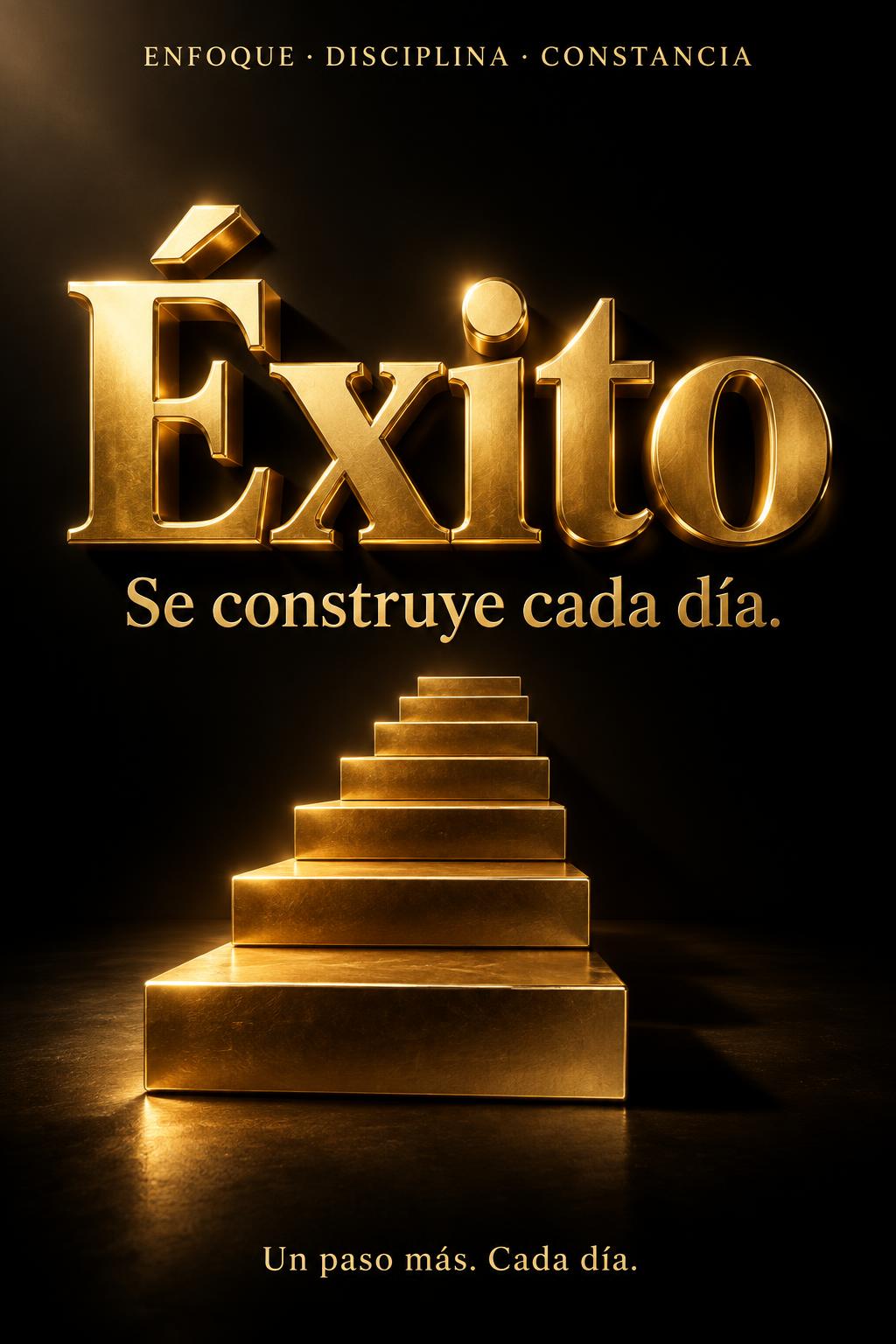 "Éxito
Se construye cada día.
ENFOQUE · DISCIPLINA · CONSTANCIA
Un paso más. Cada día." — 3d Bold Gold | AI Text Effect Generator