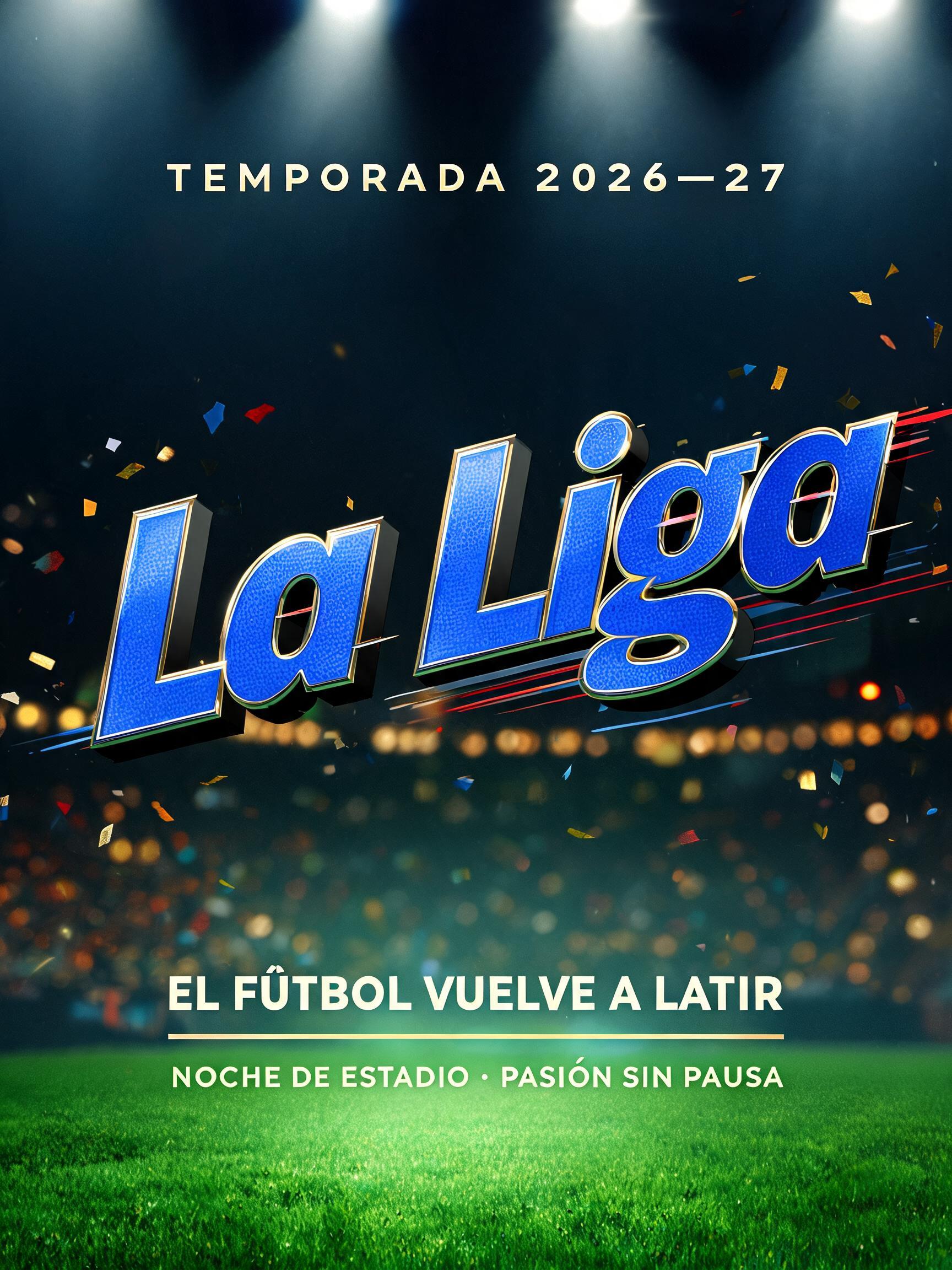 "La Liga
TEMPORADA 2026—27
EL FÚTBOL VUELVE A LATIR
NOCHE DE ESTADIO · PASIÓN SIN PAUSA" — Sports Football | AI Text Effect Generator