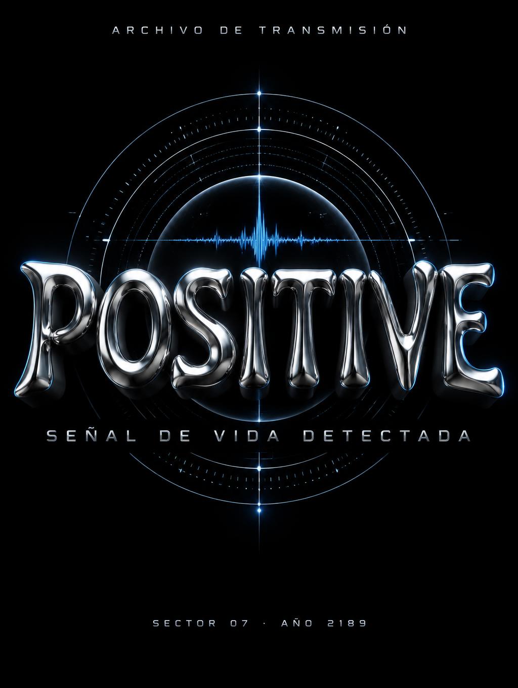 "POSITIVE
SEÑAL DE VIDA DETECTADA
SECTOR 07 · AÑO 2189
ARCHIVO DE TRANSMISIÓN" — Chrome Metal 3d | AI Text Effect Generator