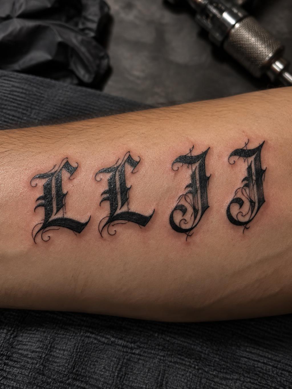 "L L J J" — Tattoo | AI Text Effect Generator