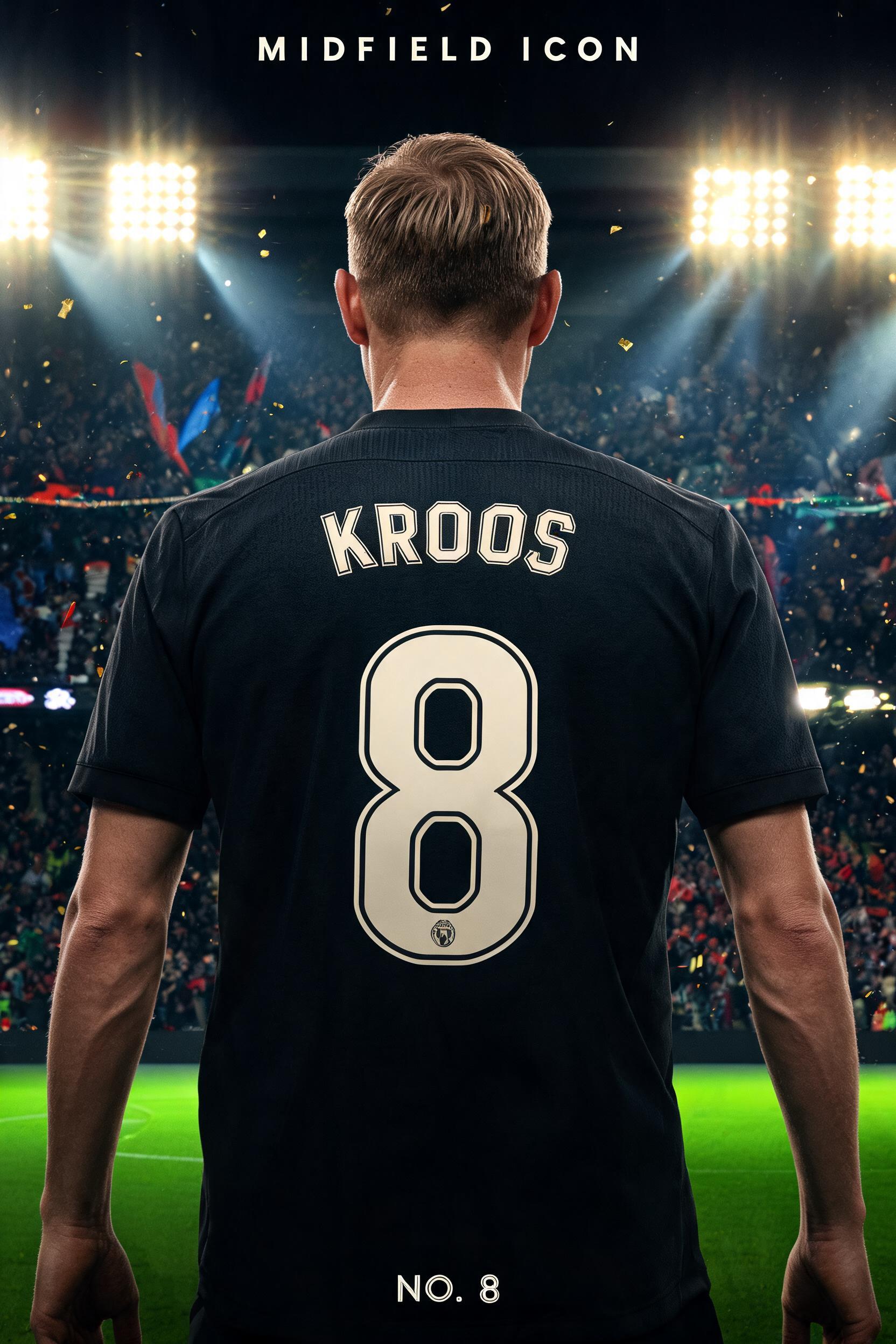 "KROOS
8
MIDFIELD ICON
NO. 8" — Sports Football | AI Text Effect Generator