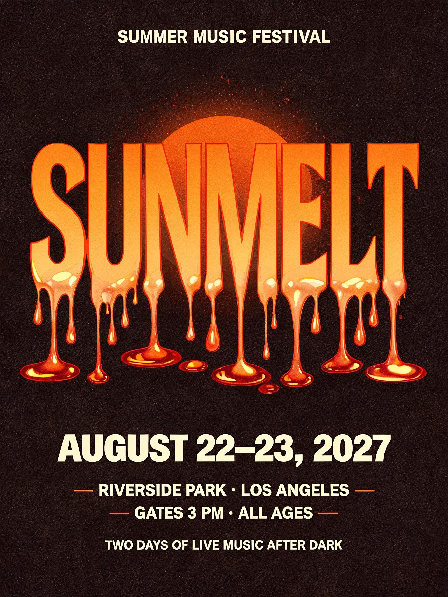 "Can you do a festival flyer for the summer music fest Sunmelt" — Drip Font Melting text effect