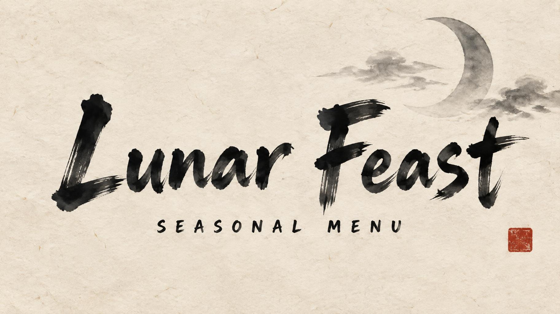 "Lunar Feast
SEASONAL MENU" — Brush Chinese Ink | AI Text Effect Generator