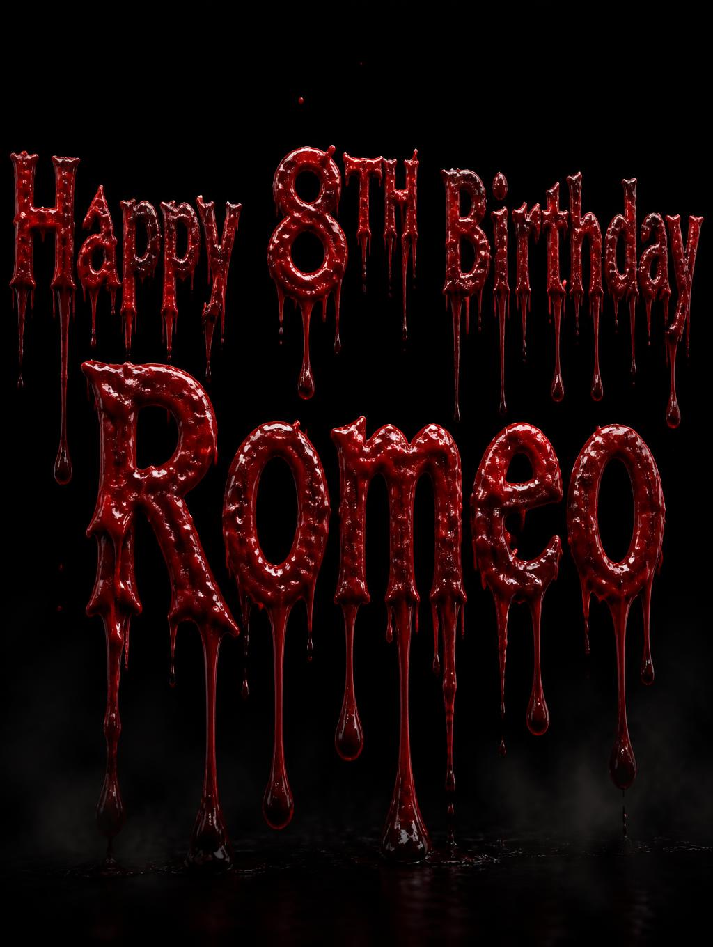 "Happy 8TH Birthday
           Romeo" — Drip Font Blood | AI Text Effect Generator