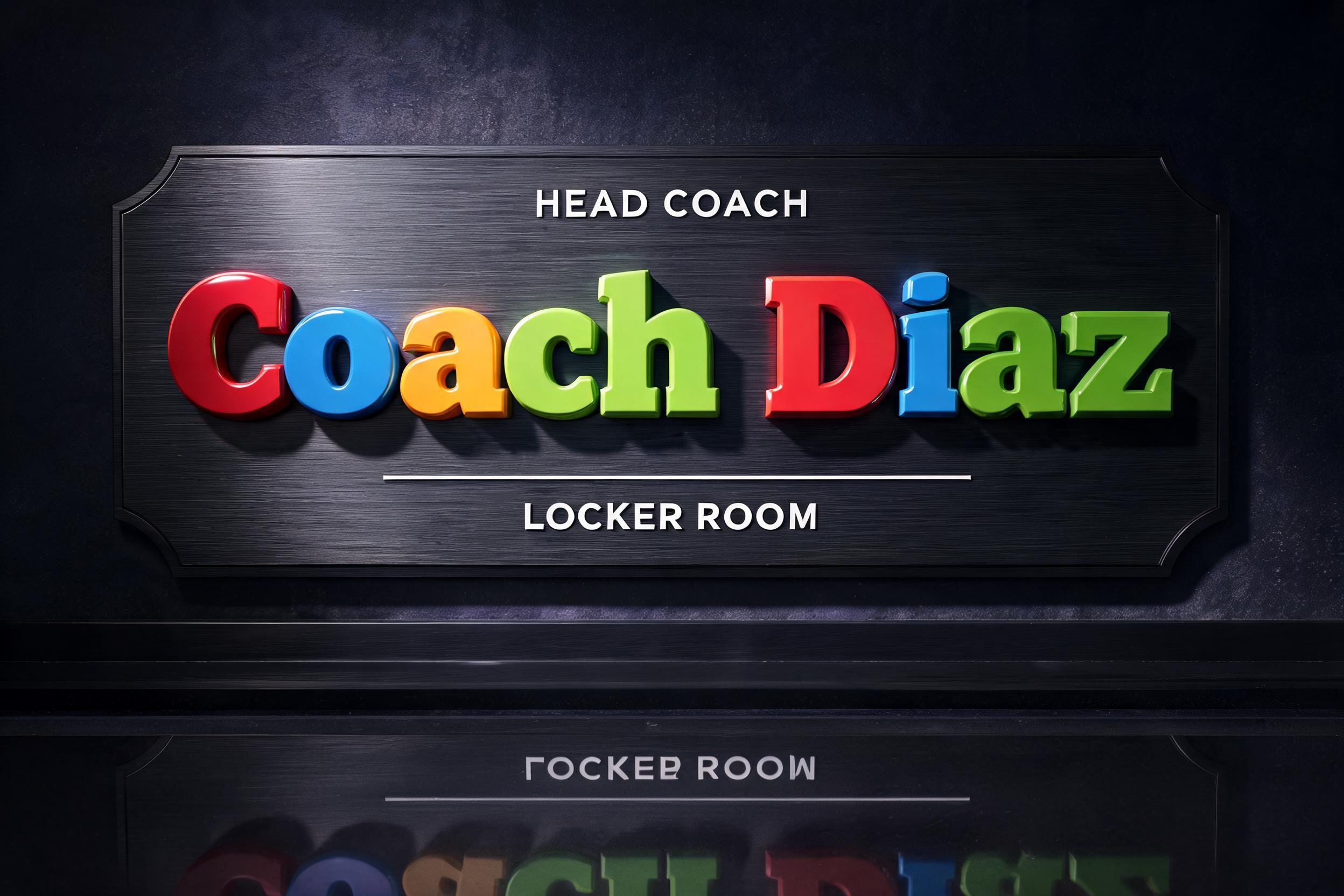 "Coach Diaz
HEAD COACH
LOCKER ROOM" — 3d Bold | AI Text Effect Generator