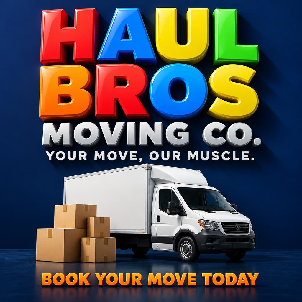 "HAUL BROS
MOVING CO.
YOUR MOVE, OUR MUSCLE.
BOOK YOUR MOVE TODAY" — 3d Bold | AI Text Effect Generator