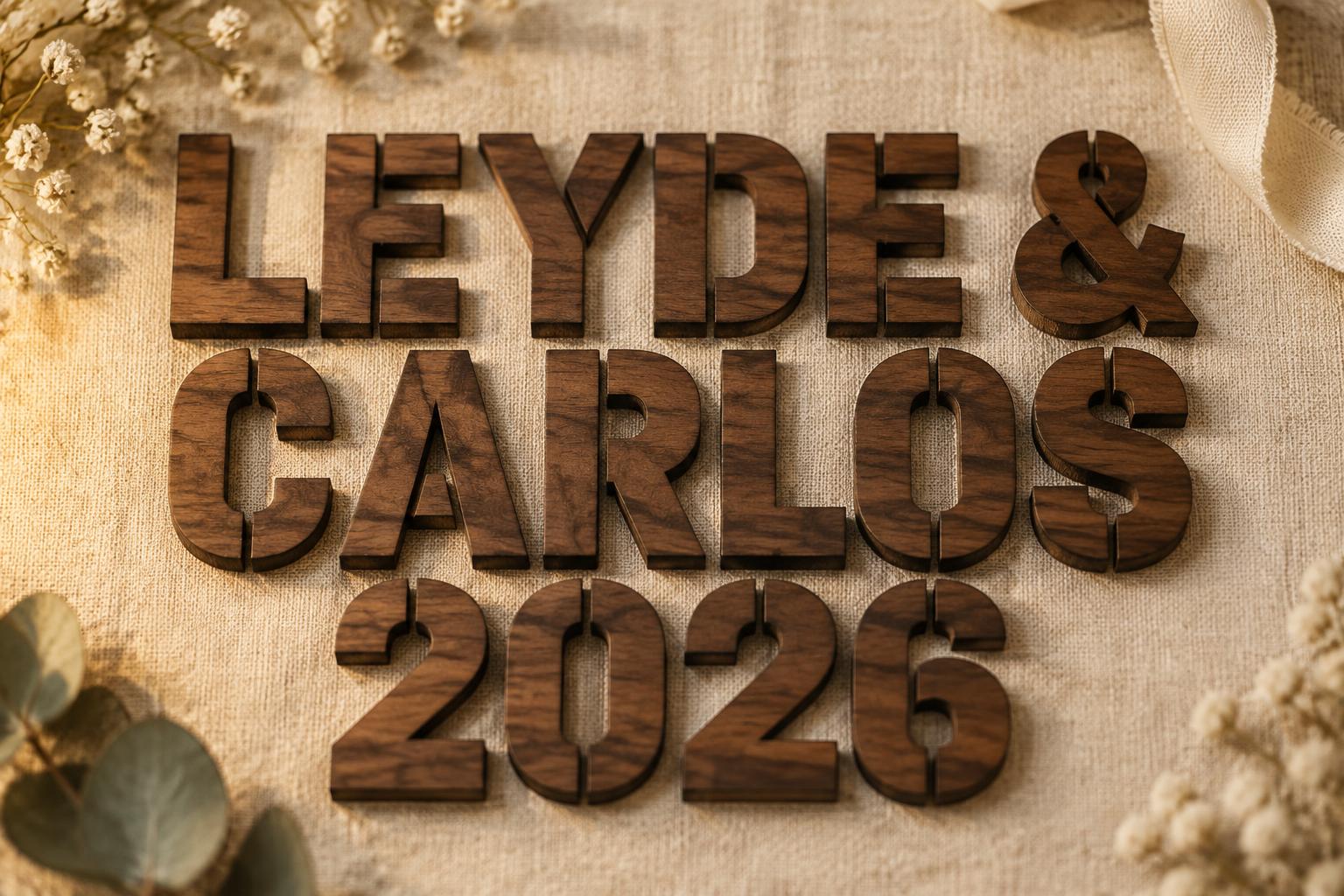 "LEYDE & CARLOS 2026" — Laser Cut text effect