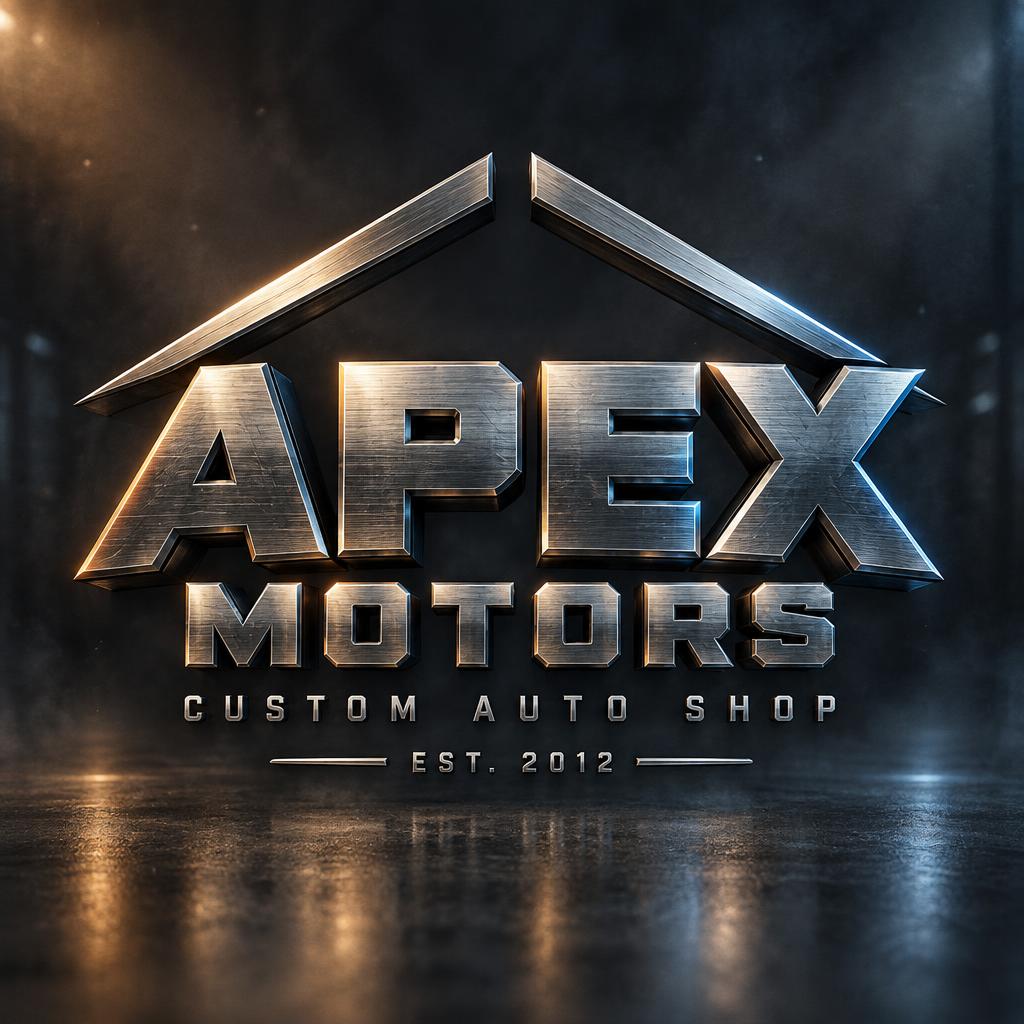 "APEX
MOTORS
CUSTOM AUTO SHOP
EST. 2012" — Metallic | AI Text Effect Generator