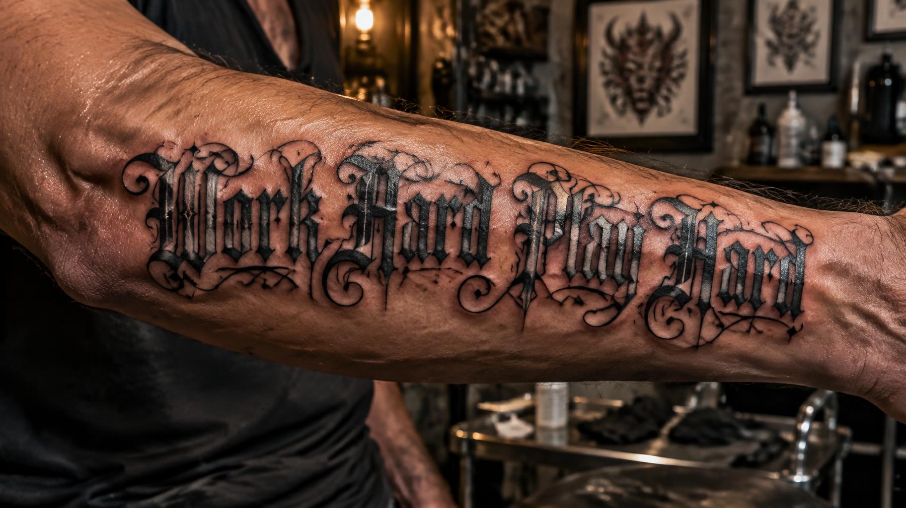 "Work Hard Play Hard" — Tattoo | AI Text Effect Generator