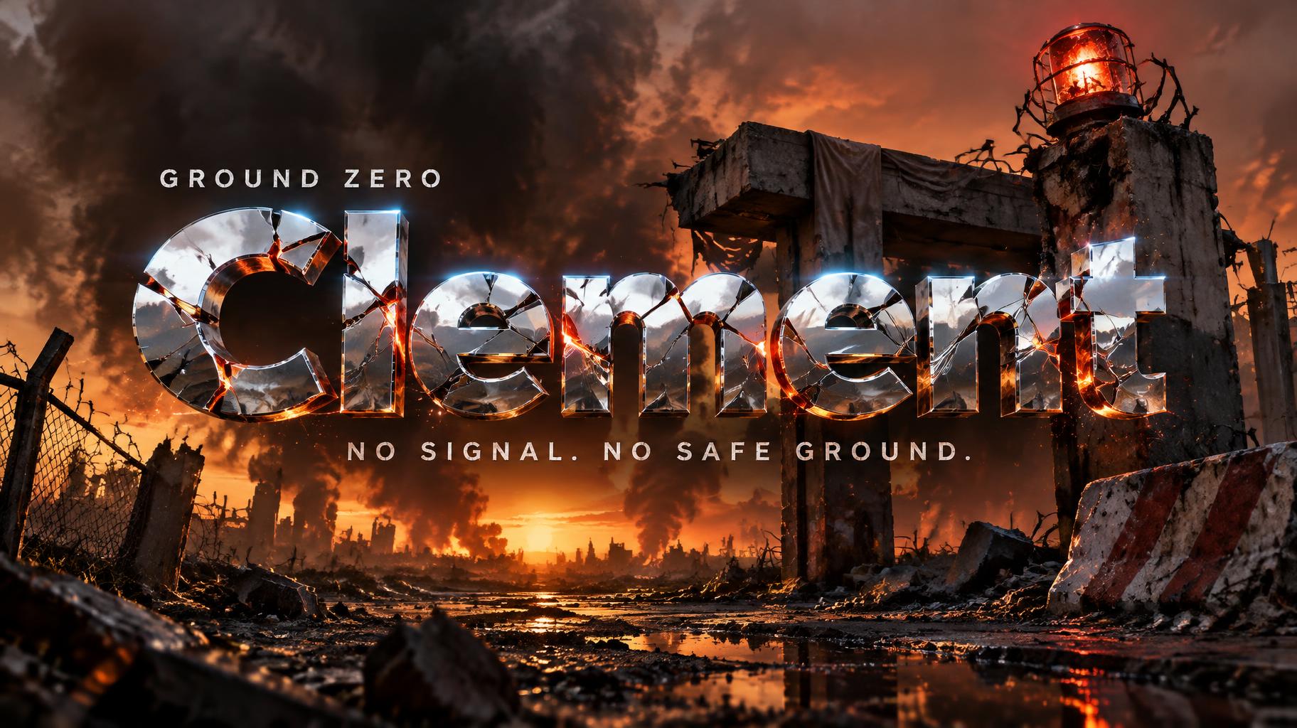 "Clement
GROUND ZERO
NO SIGNAL. NO SAFE GROUND." — Post Apocalyptic text effect