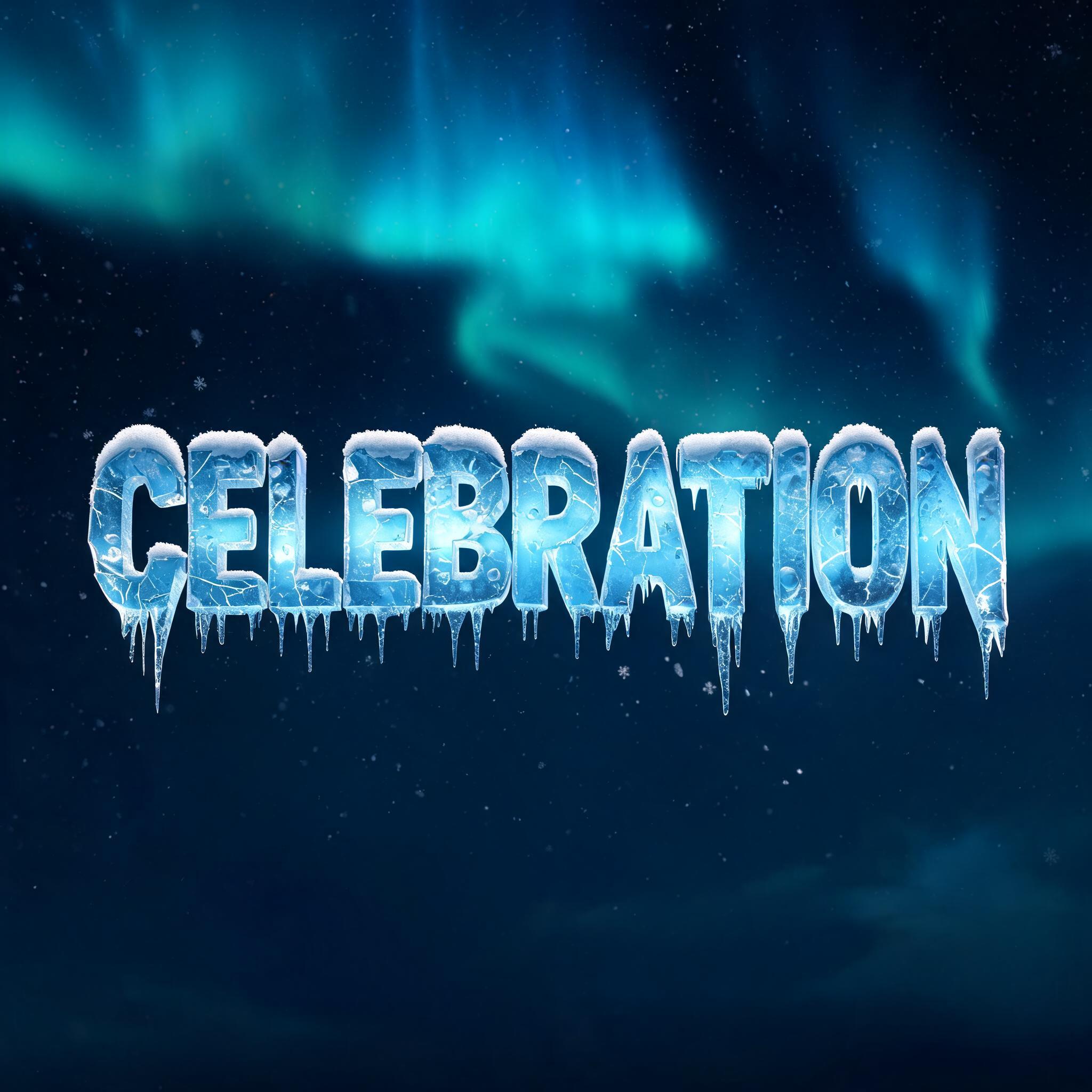 "Celebration" — Glass Frozen | AI Text Effect Generator